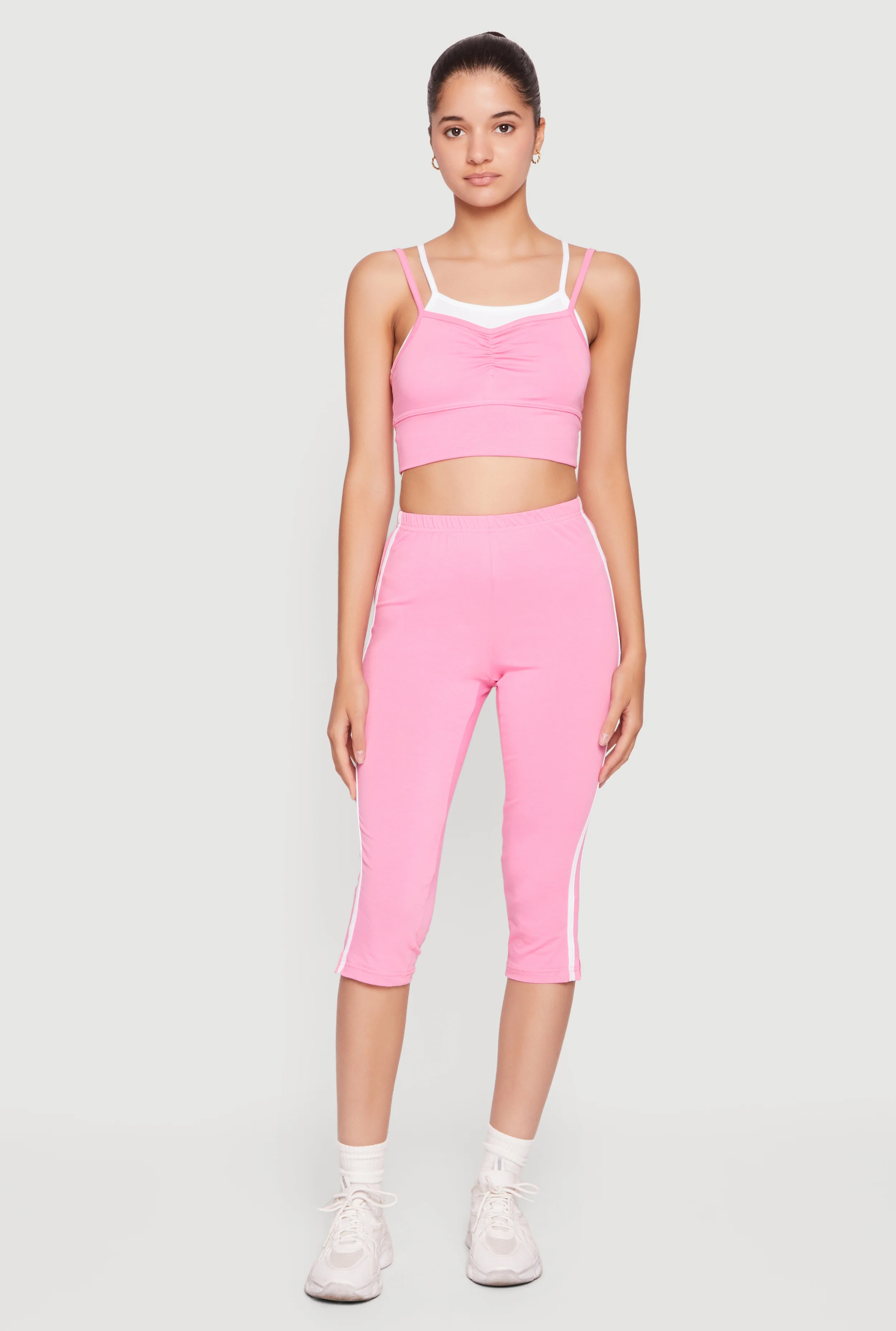 Varsity Striped High Waisted Capris Leggings with Side Slit