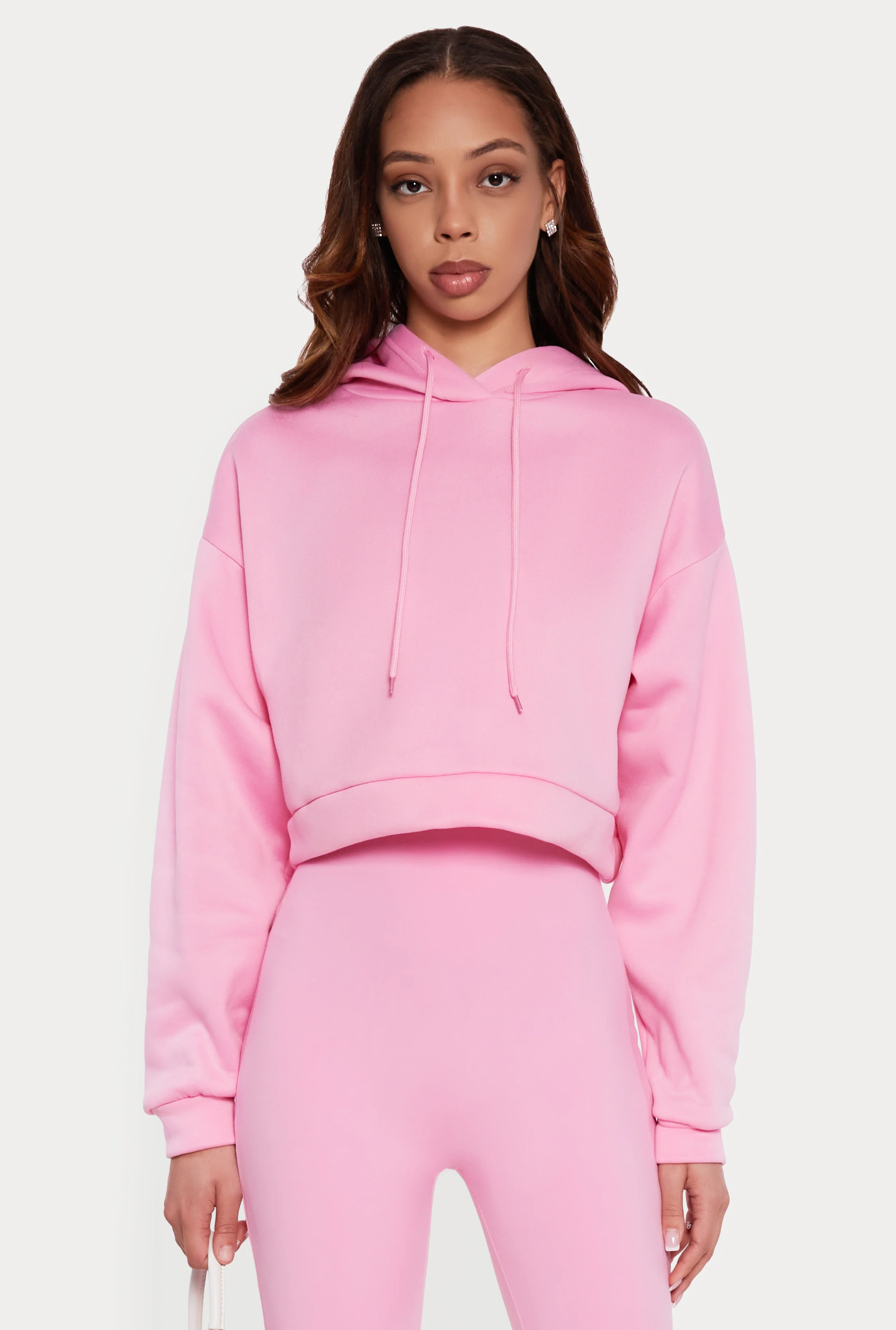 Solid Cropped Pullover Hoodie