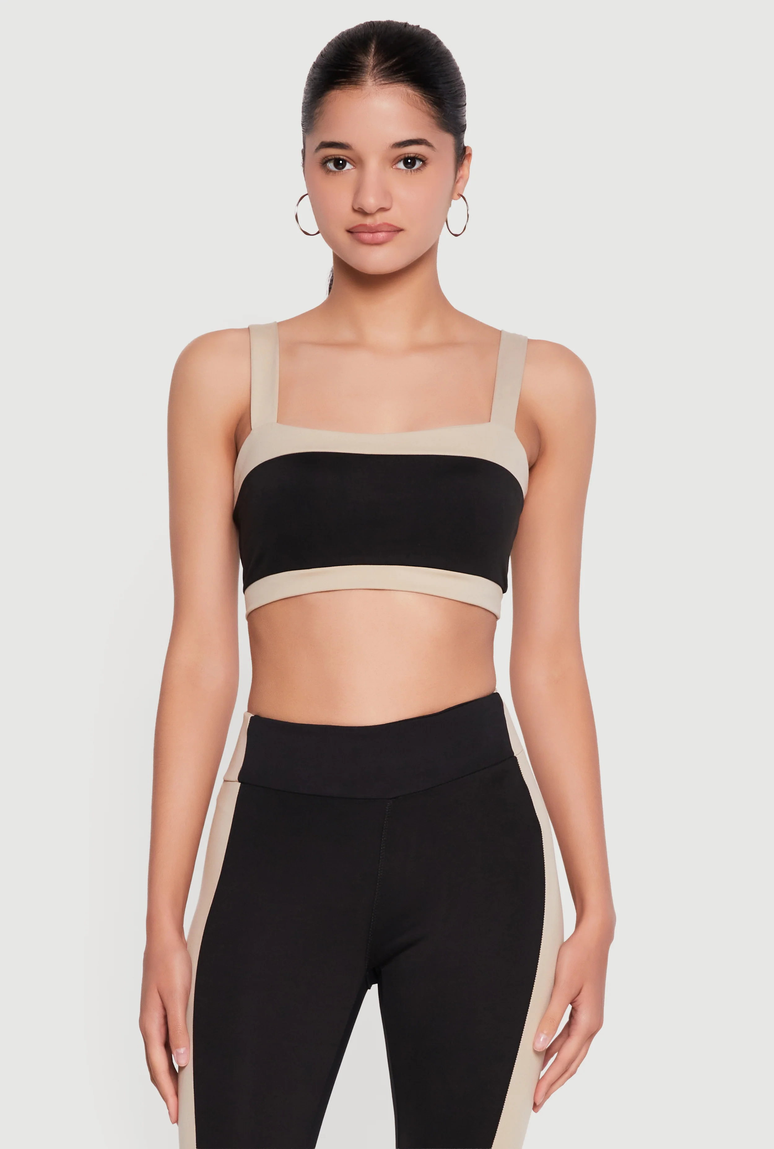 Contrast Trim  Square Neck Crop Tank Top