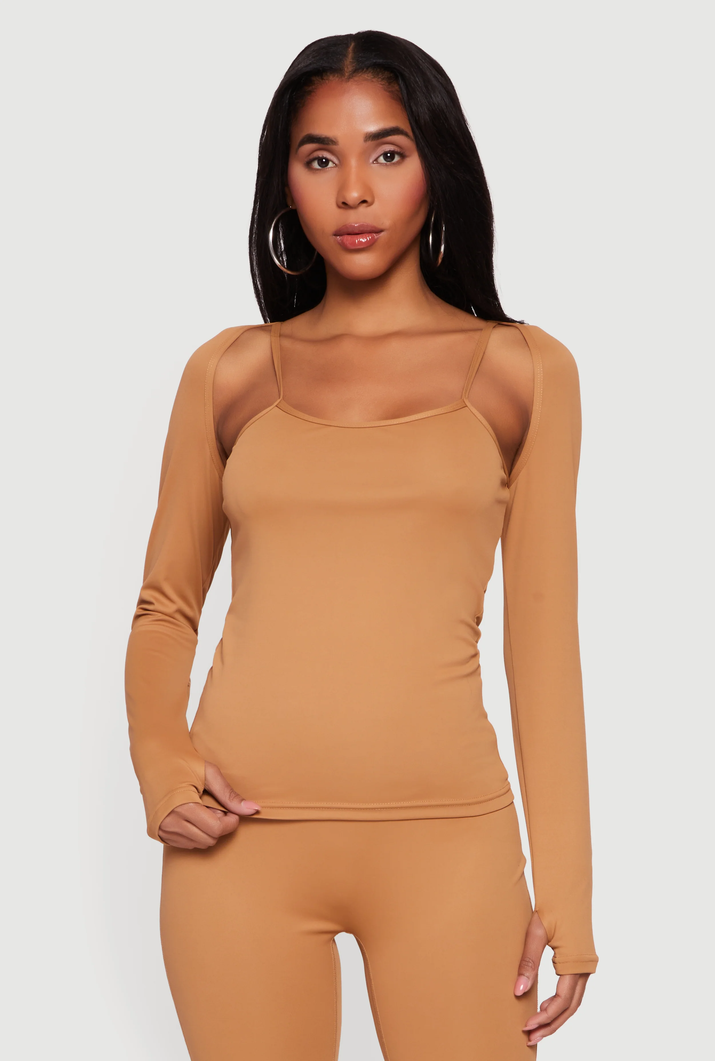 Scoop Neck Cami and Long Sleeve Shrug with Thumb Holes Set