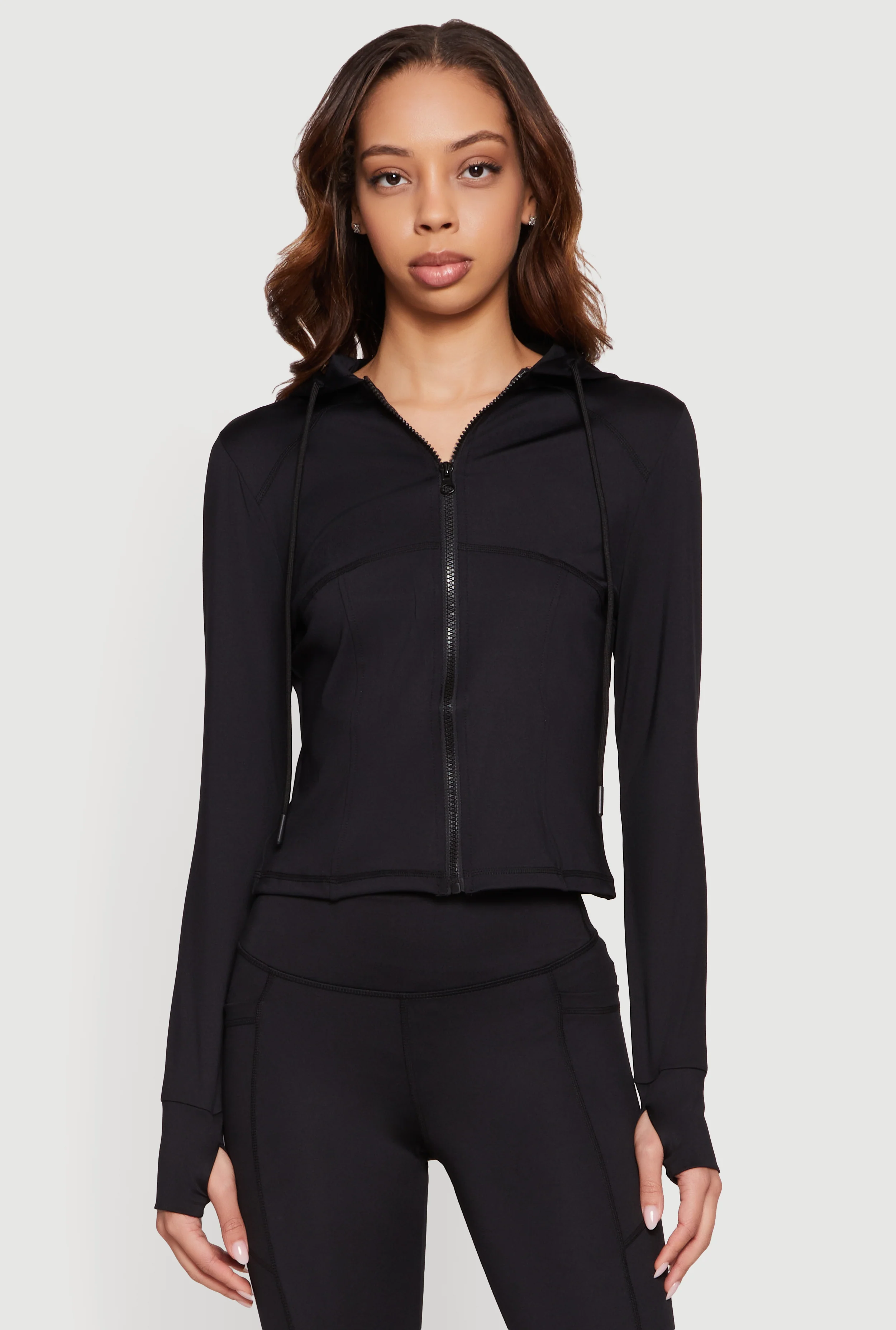 Long Sleeve Zip Front Hooded Active Jacket