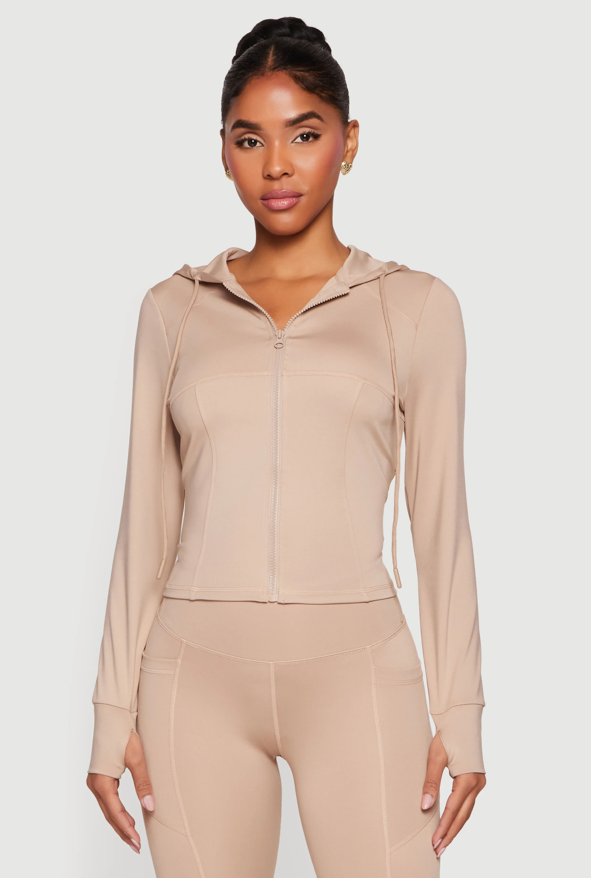 Long Sleeve Zip Front Hooded Active Jacket