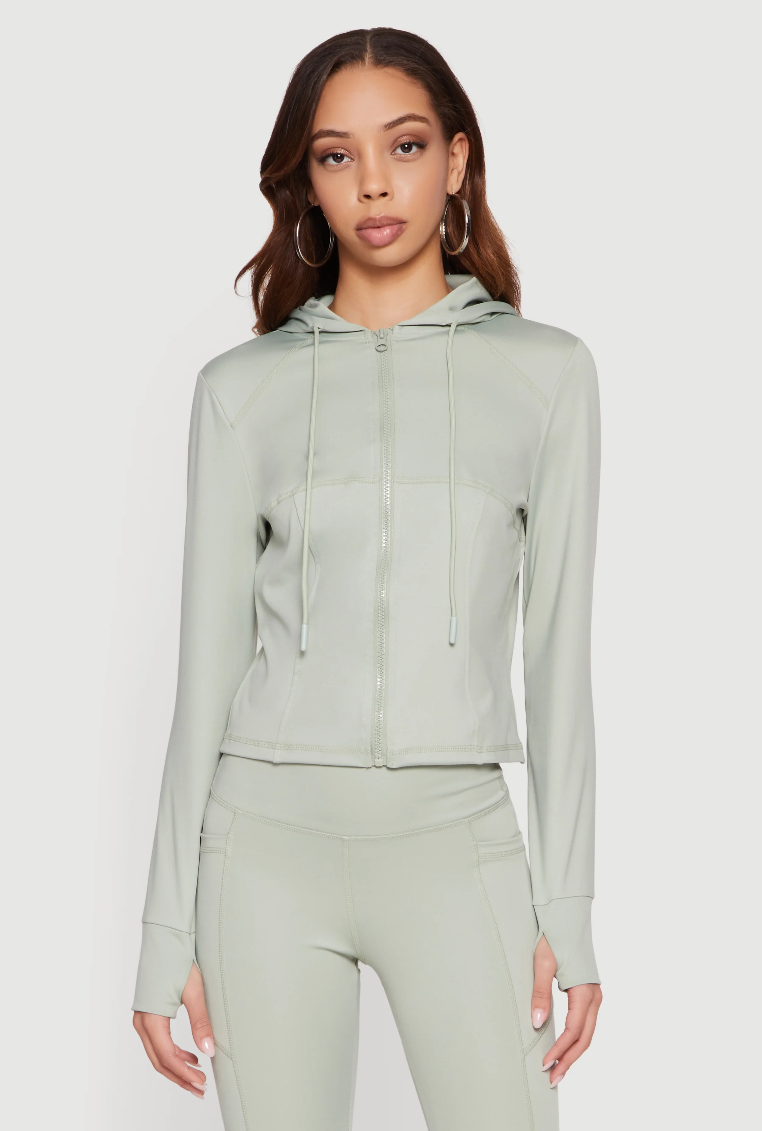 Long Sleeve Zip Front Hooded Active Jacket
