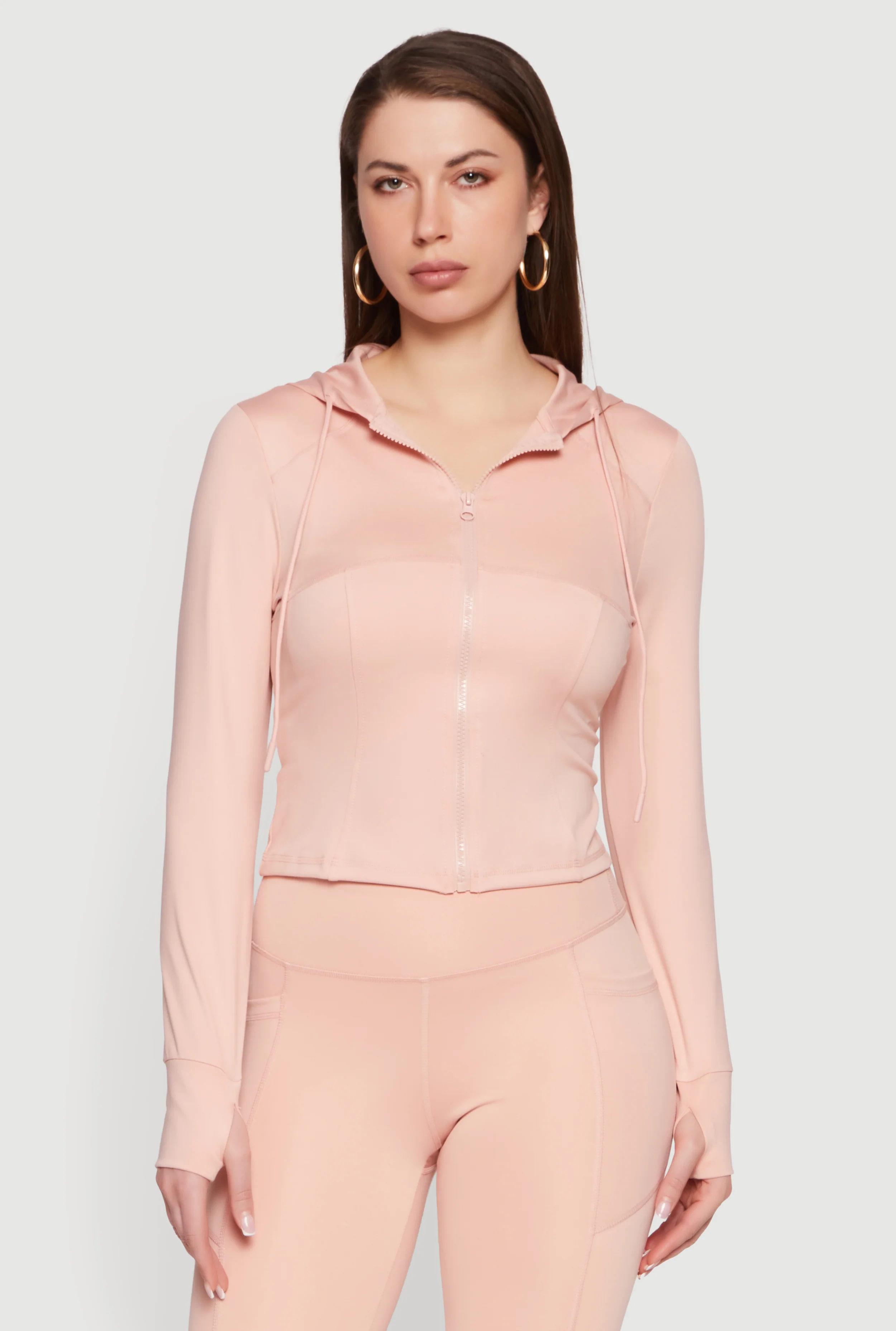 Long Sleeve Zip Front Hooded Active Jacket