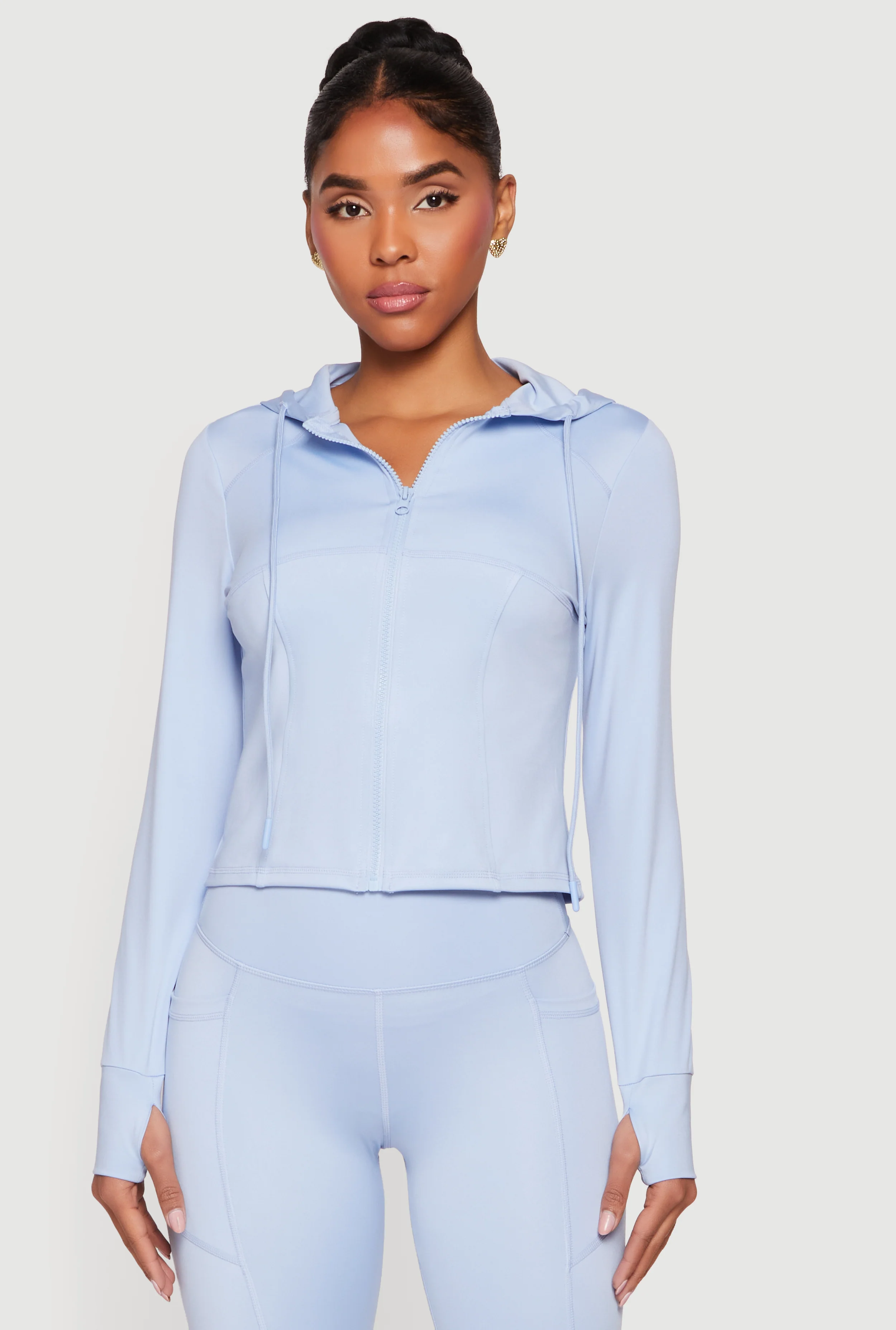 Long Sleeve Zip Front Hooded Active Jacket