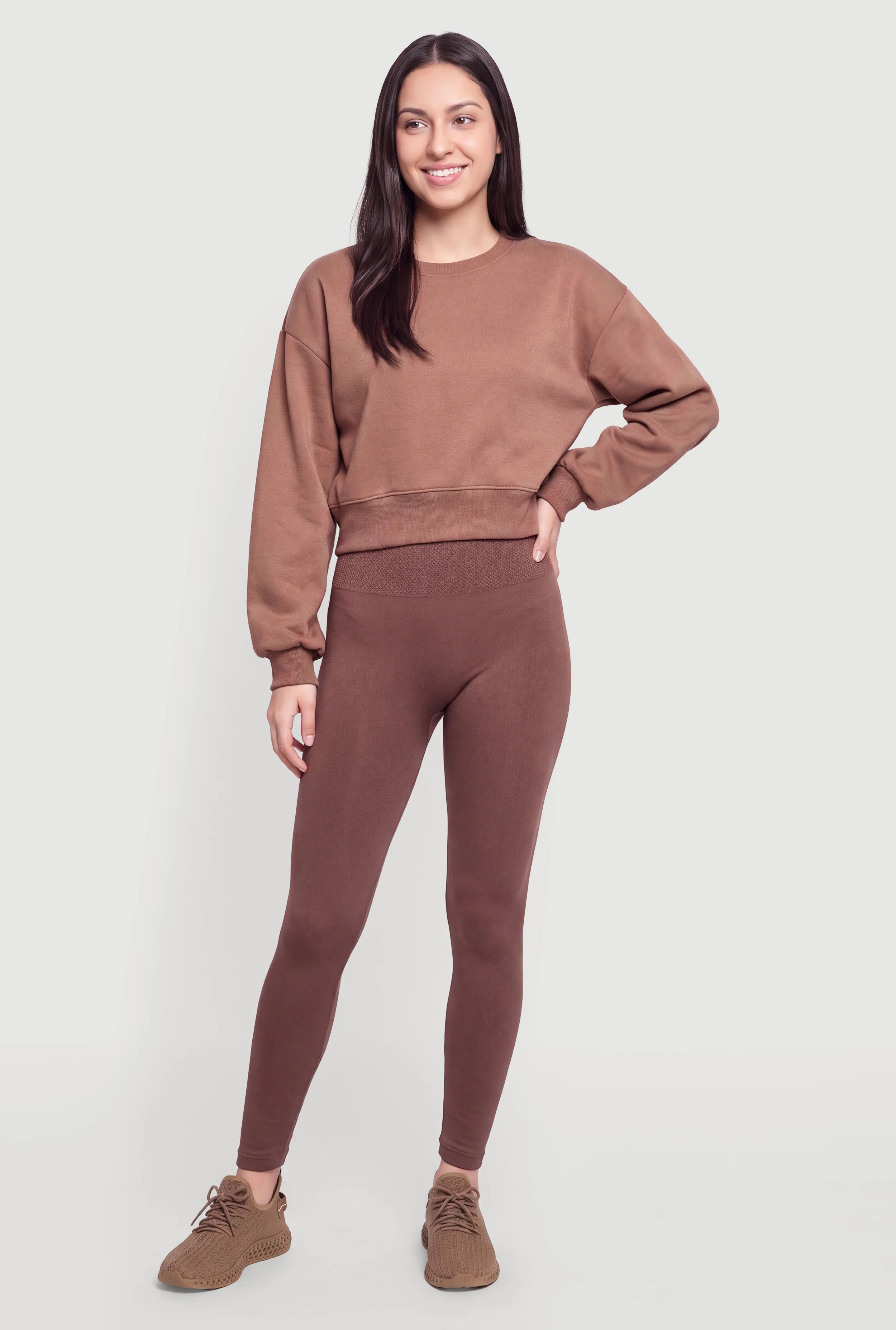 Waffle Knit Waistband Fleece Leggings