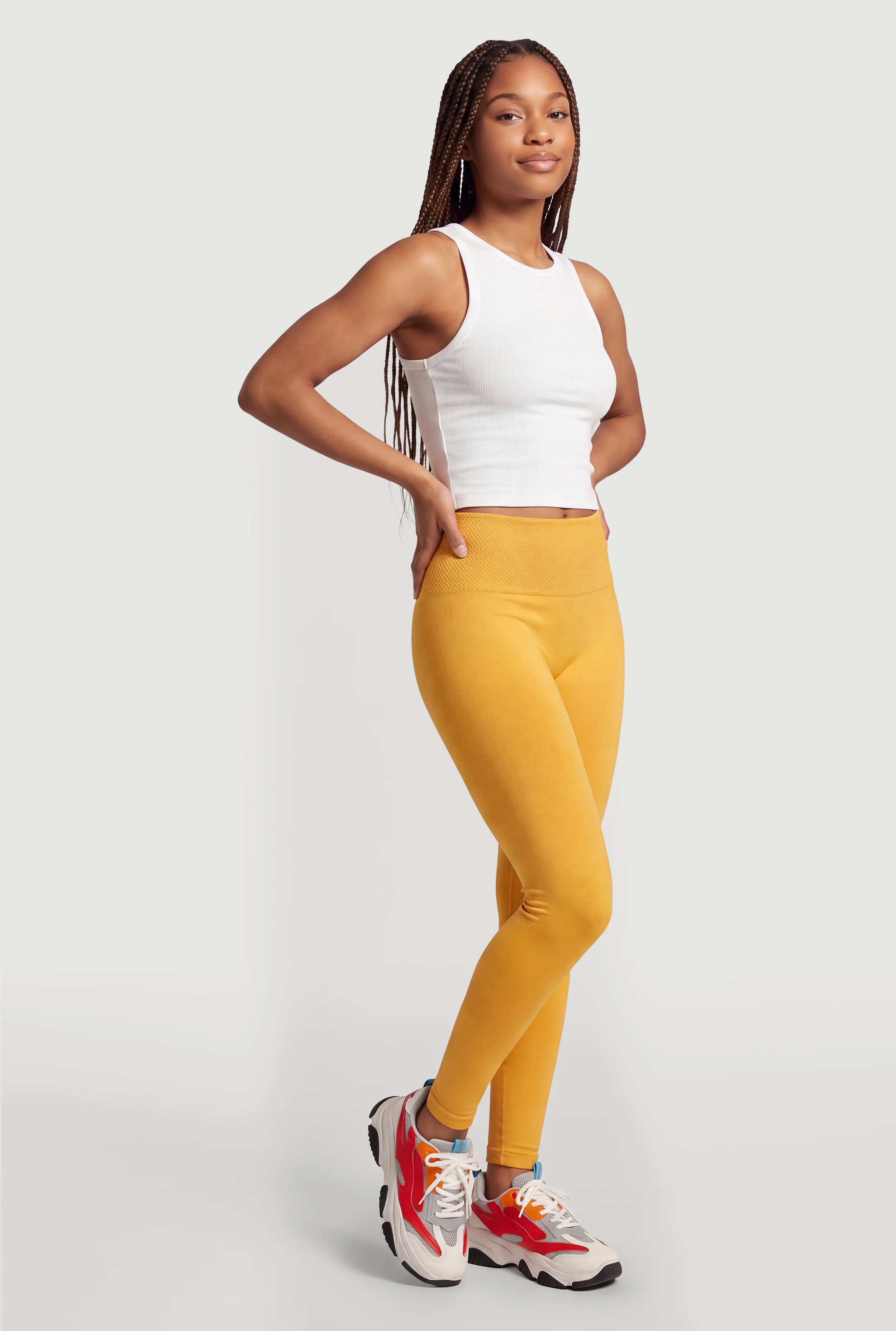 Waffle Knit Waistband Fleece Leggings