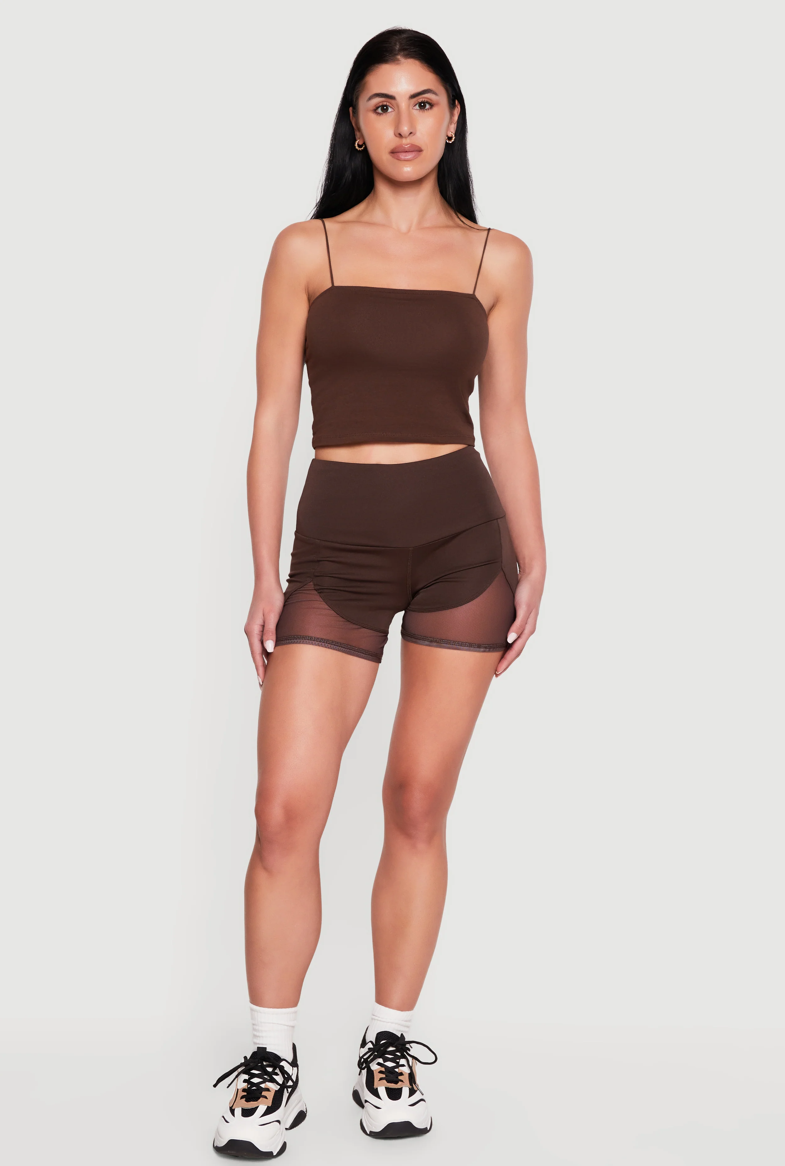 Drop Waist Mesh Detail Biker Shorts