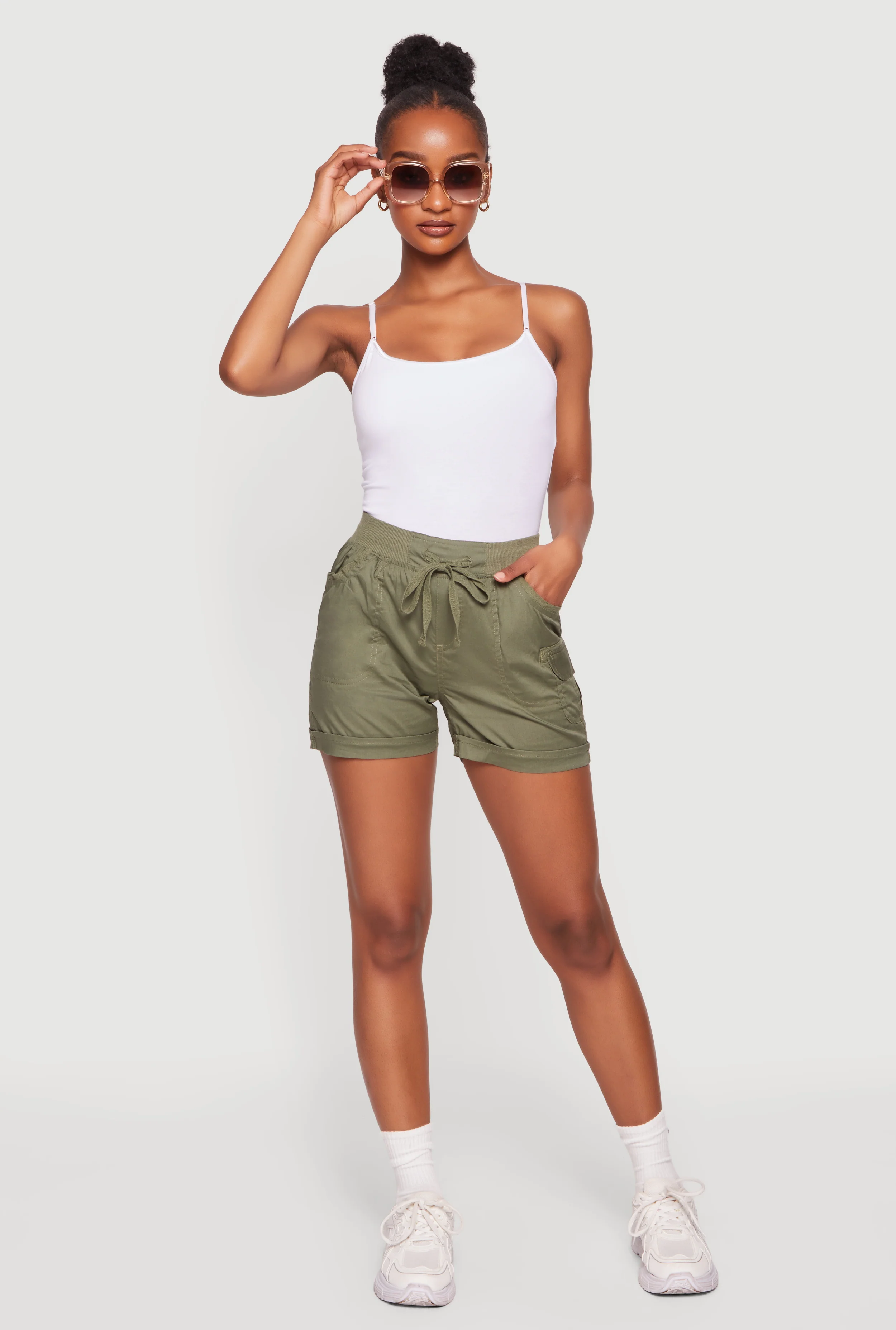 Drawstring High Waisted Cargo Shorts