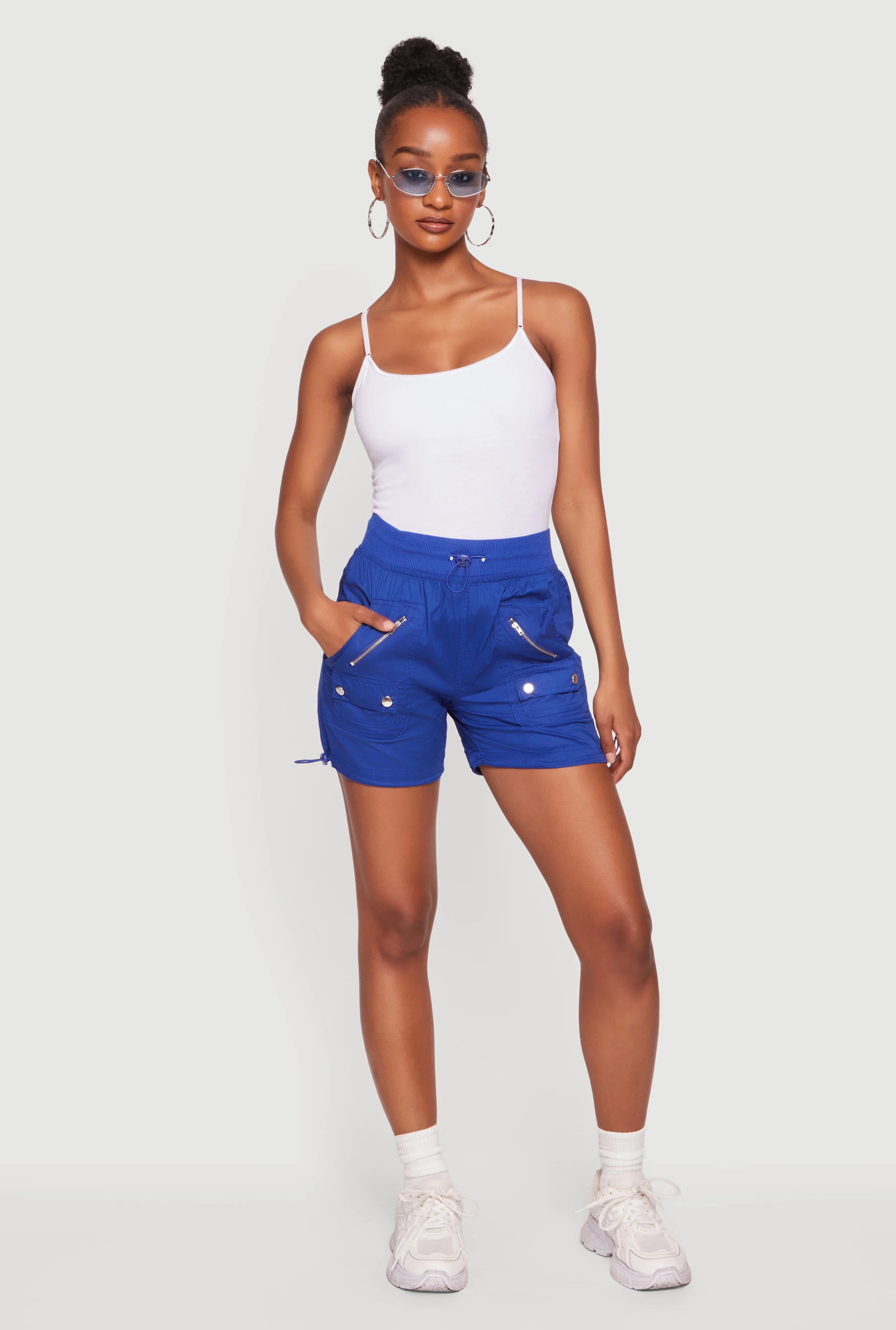 Toggle Drawstring Zip Detail Cargo Pocket Shorts
