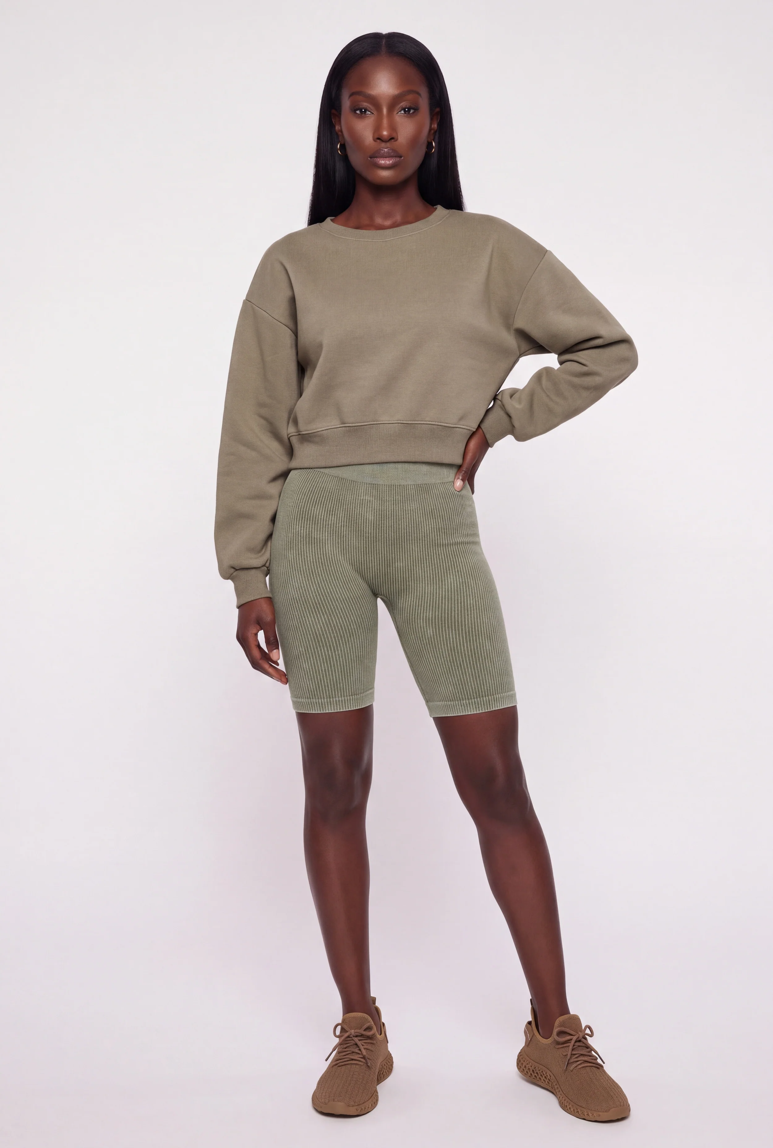 High Waisted Acid Wash Compression Rib Bike Shorts