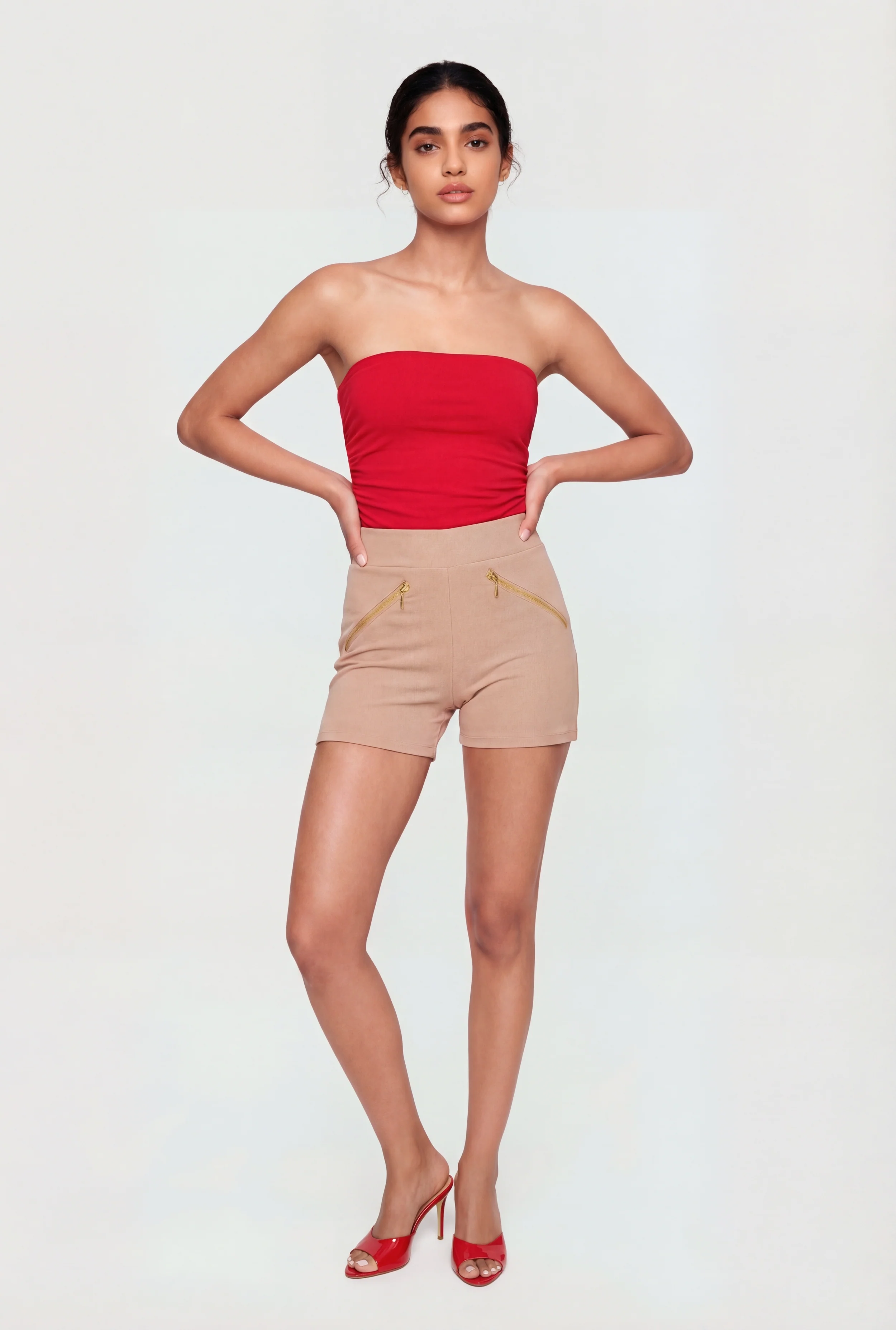 Zipper Detail High Waisted Shorts