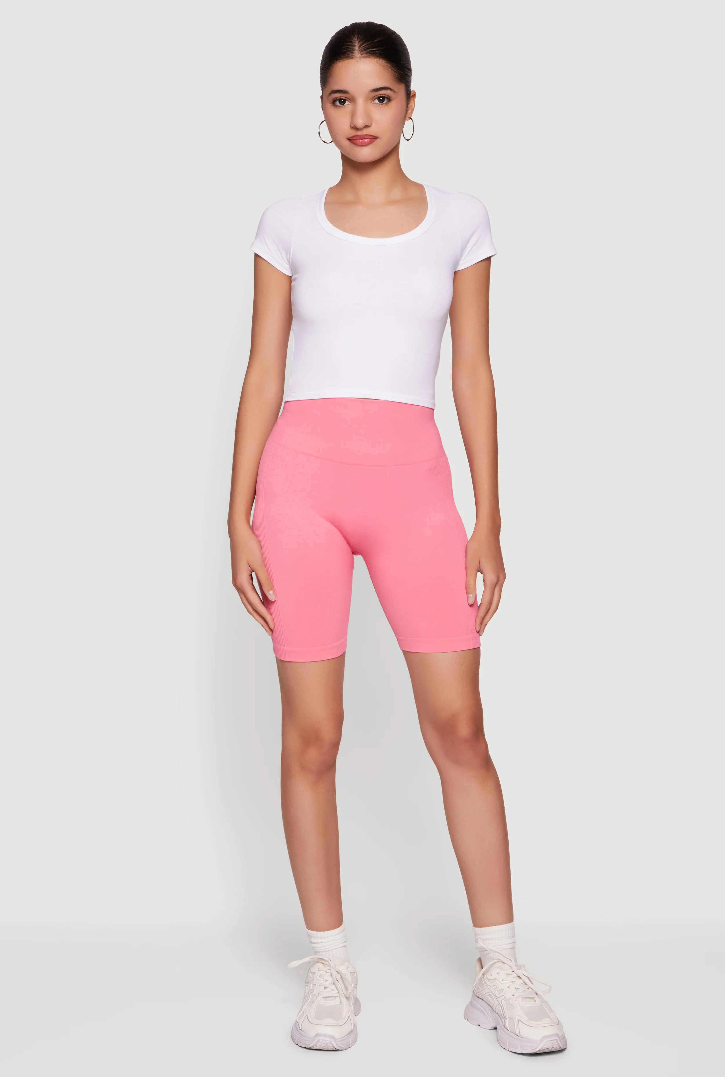 High Waisted Compression Rib Shorts with Butt Scrunch Ruching