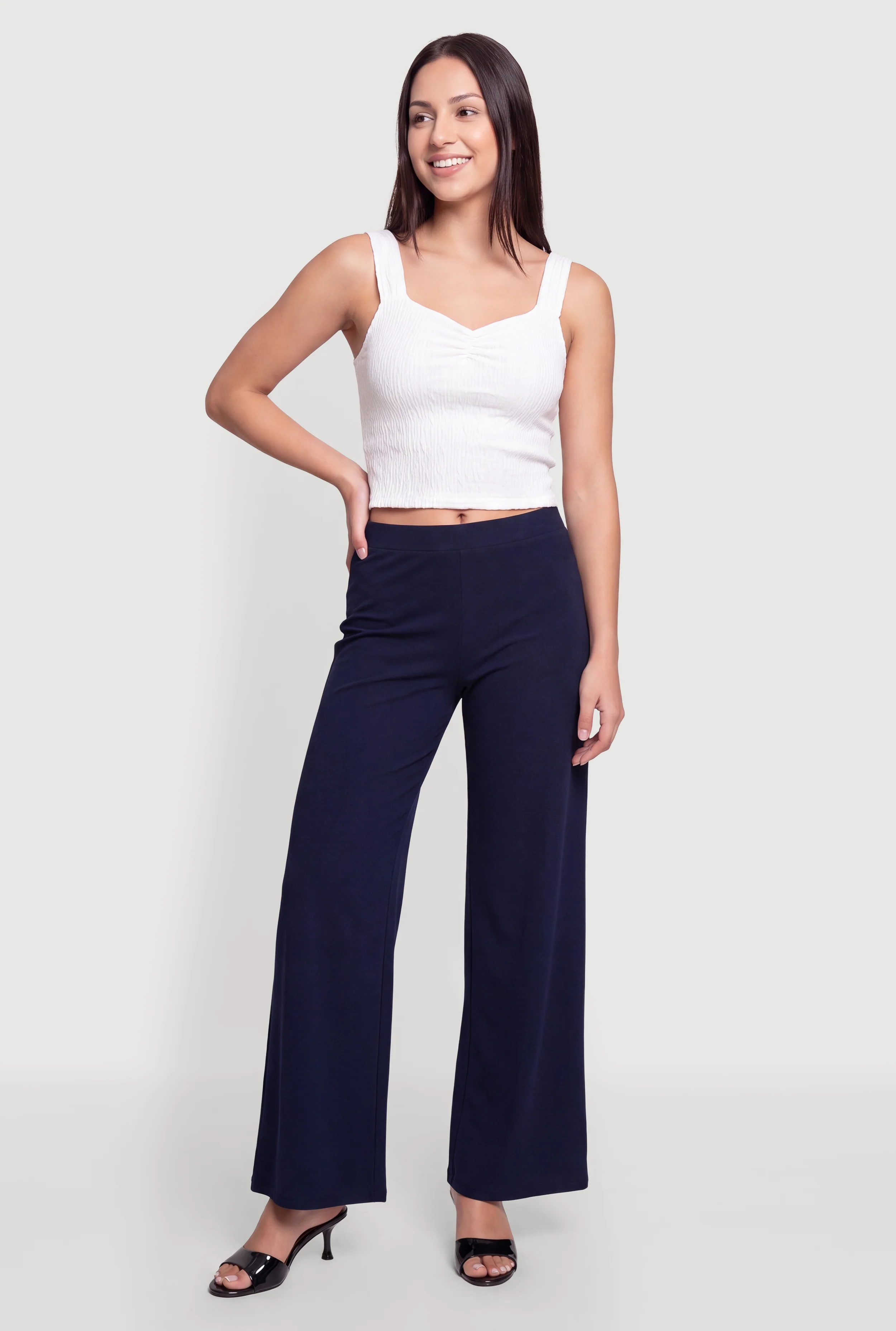 Pull On High Waisted Wide Leg Pants