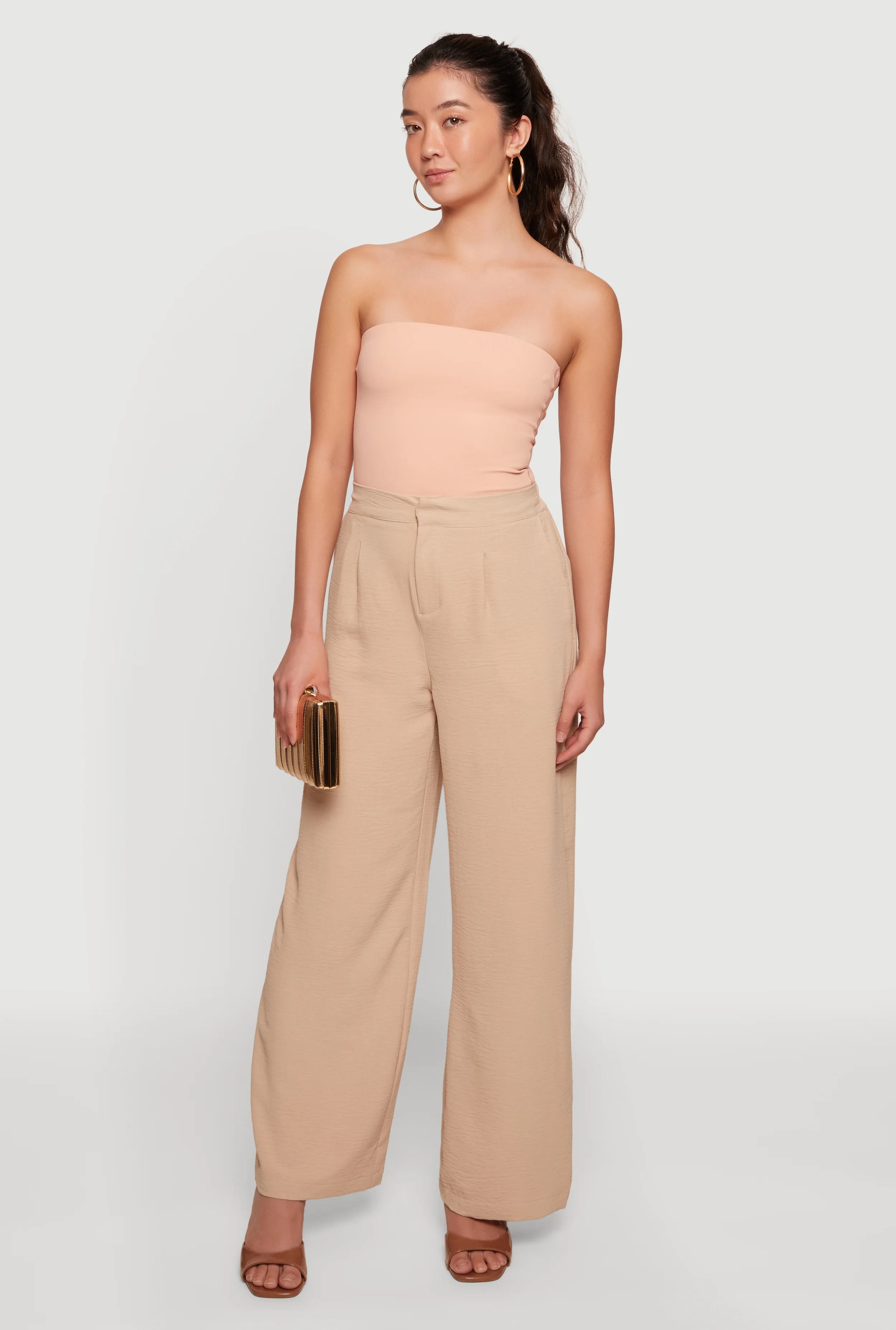 Crepe Knit Pleated Wide Leg Pants