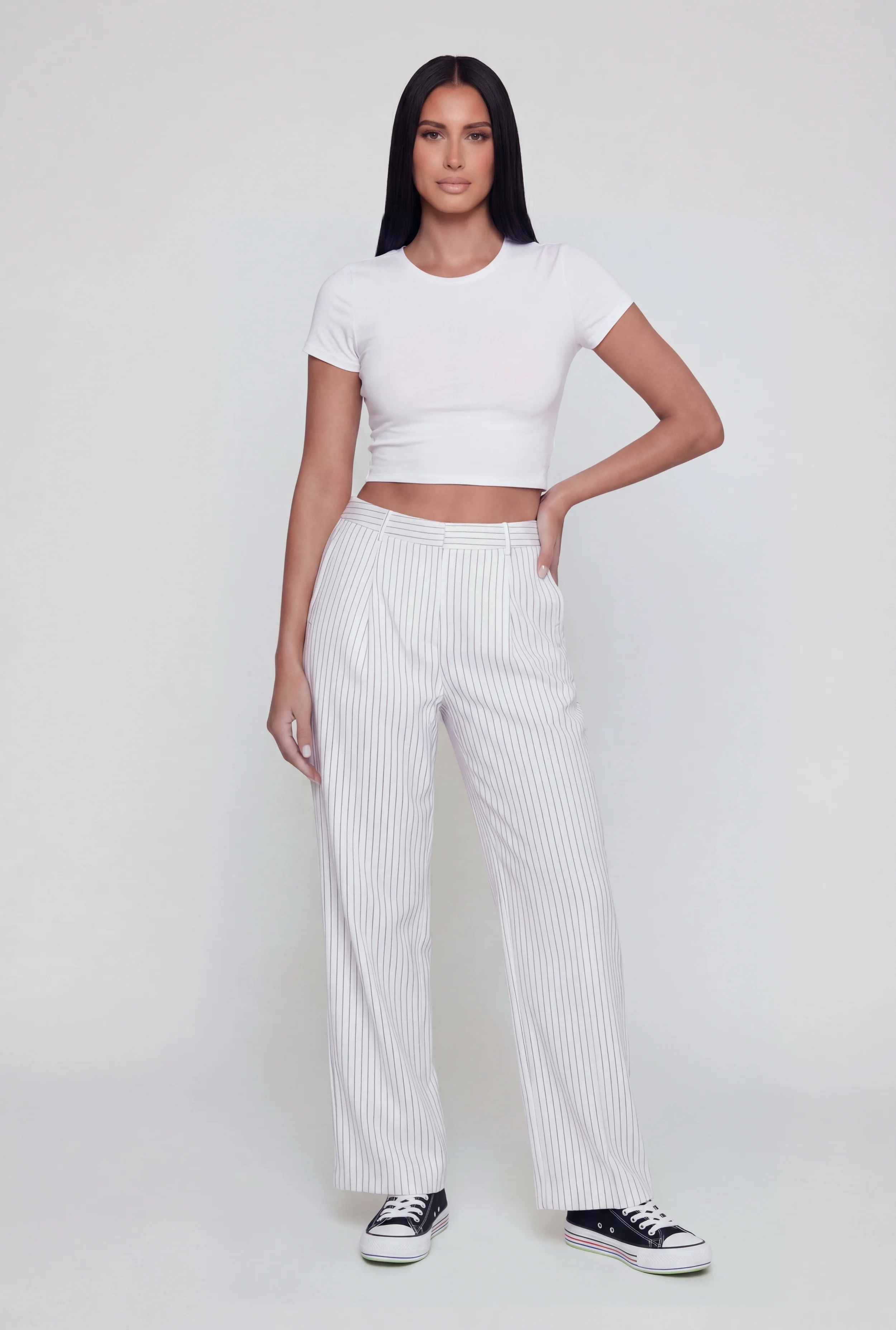 Striped High Waisted Straight Leg Pants
