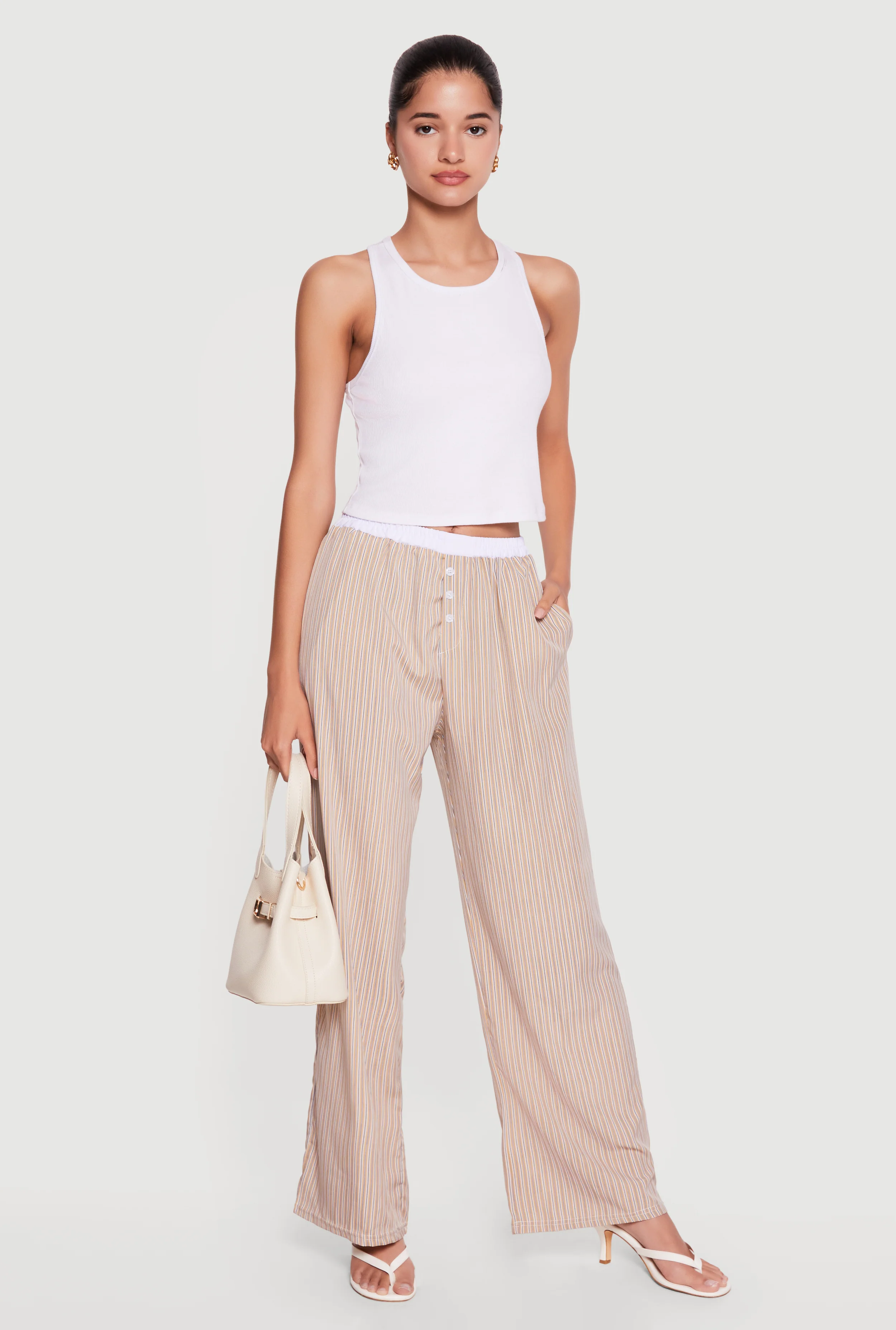 Striped Pull On Wide Leg Pants