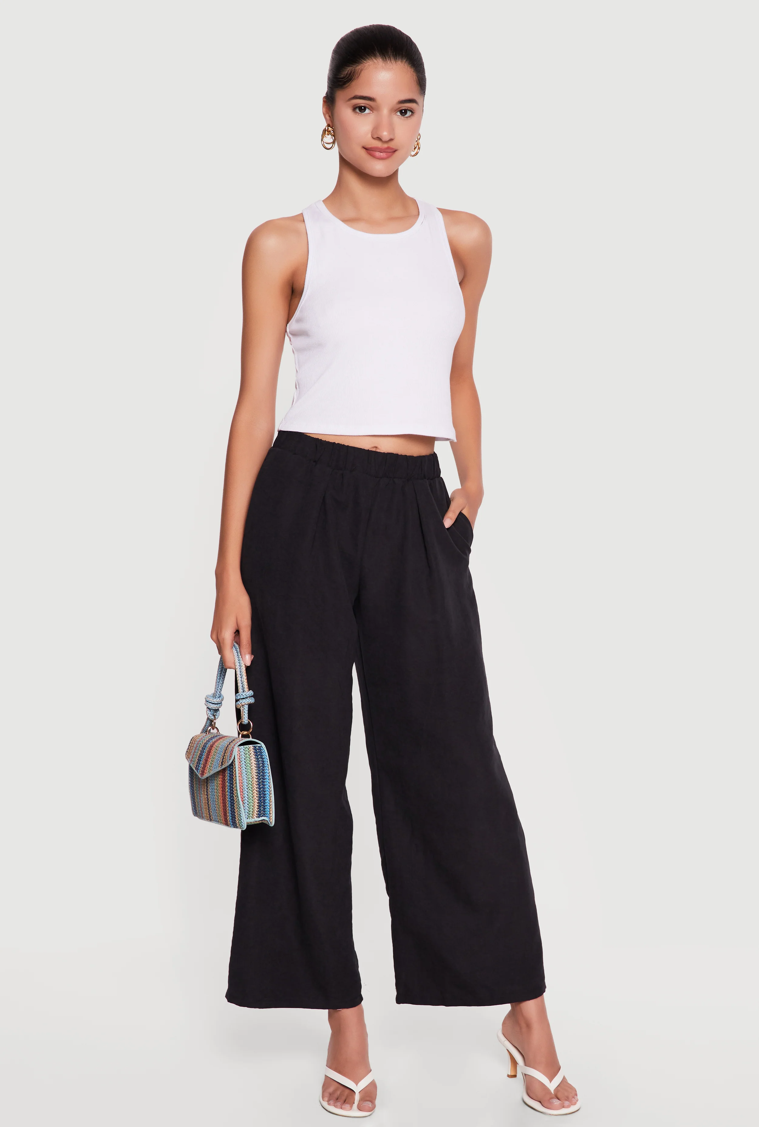 High Waisted Pleated Front Wide Leg Pants