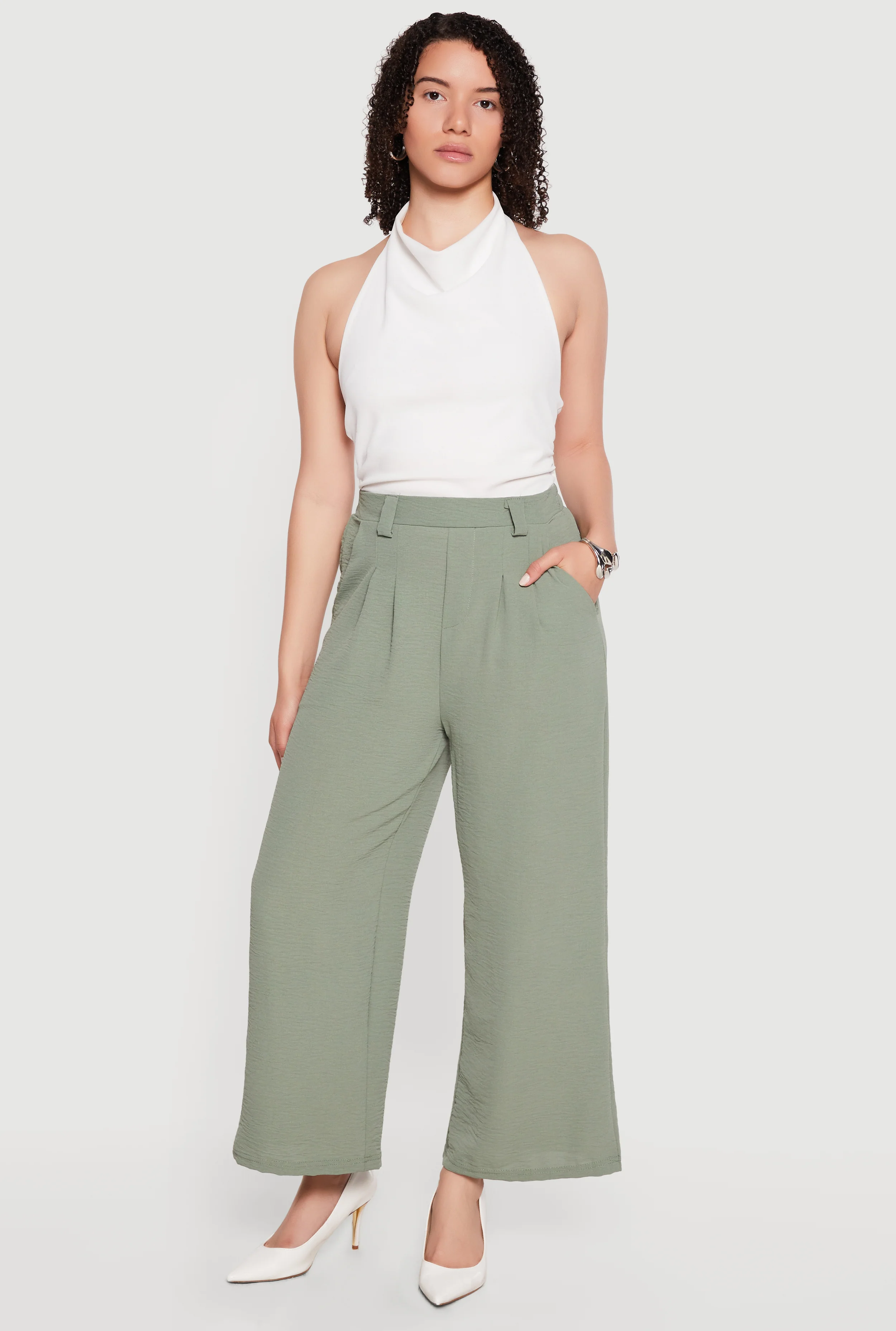 Crepe Knit High Waisted Pleated Pants