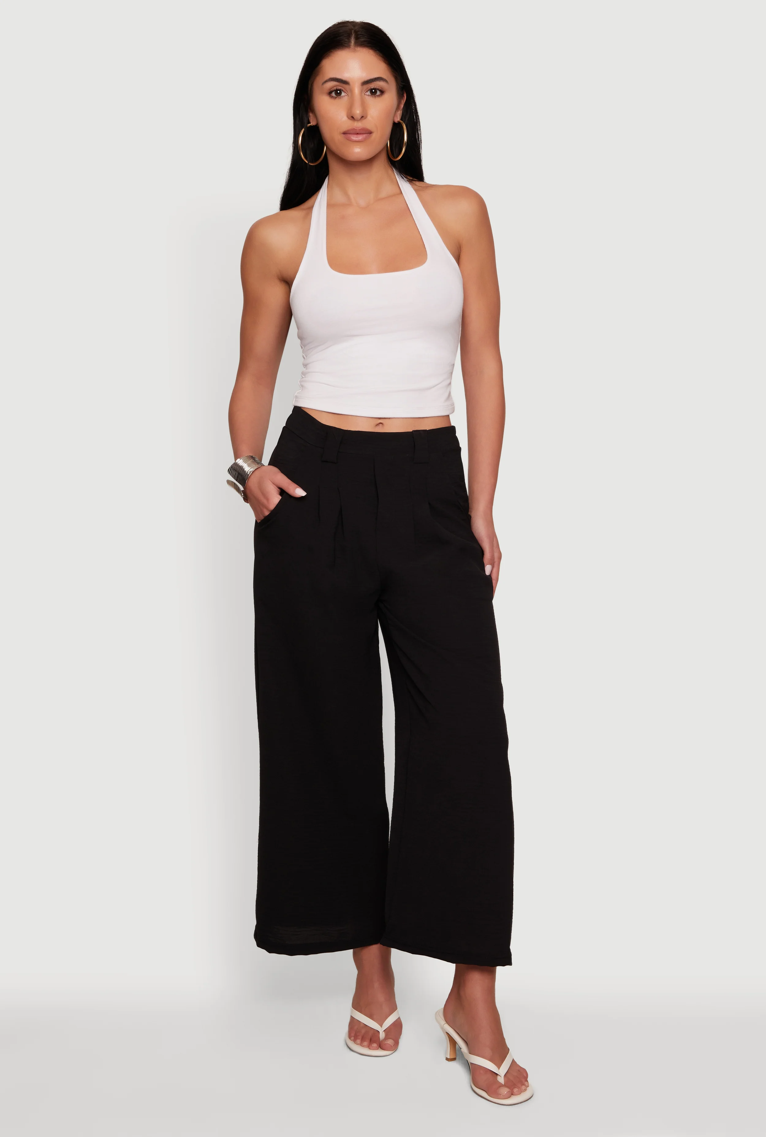 Crepe Knit Pleated Wide Leg Trousers