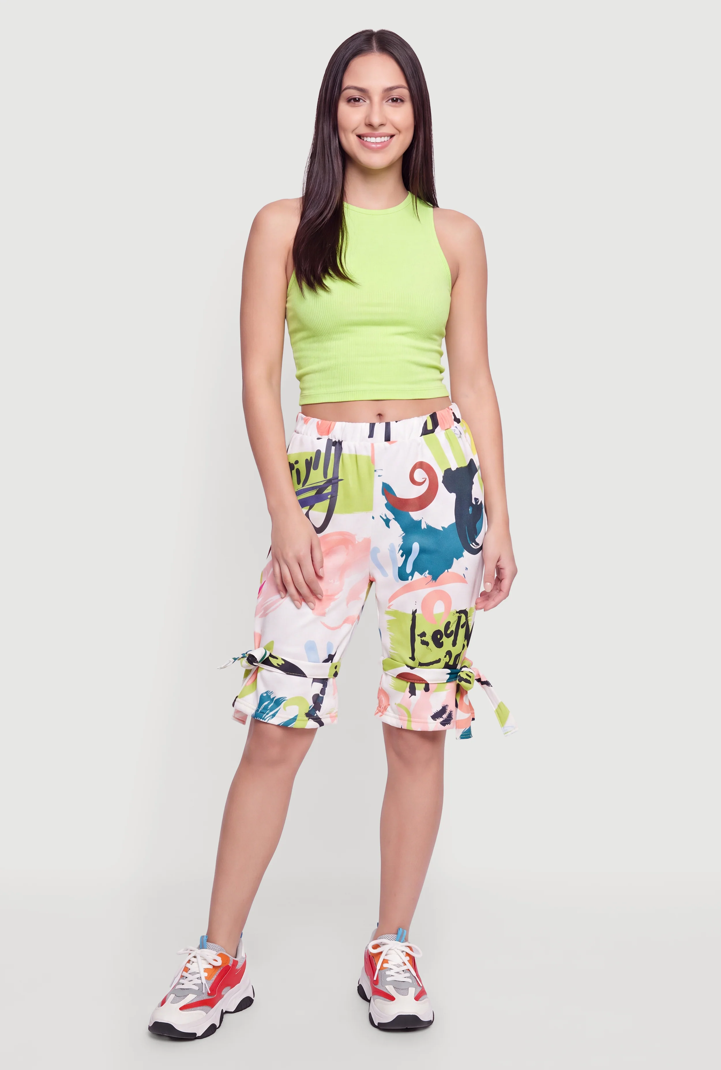 Patterned Tie Strap Hem Shorts