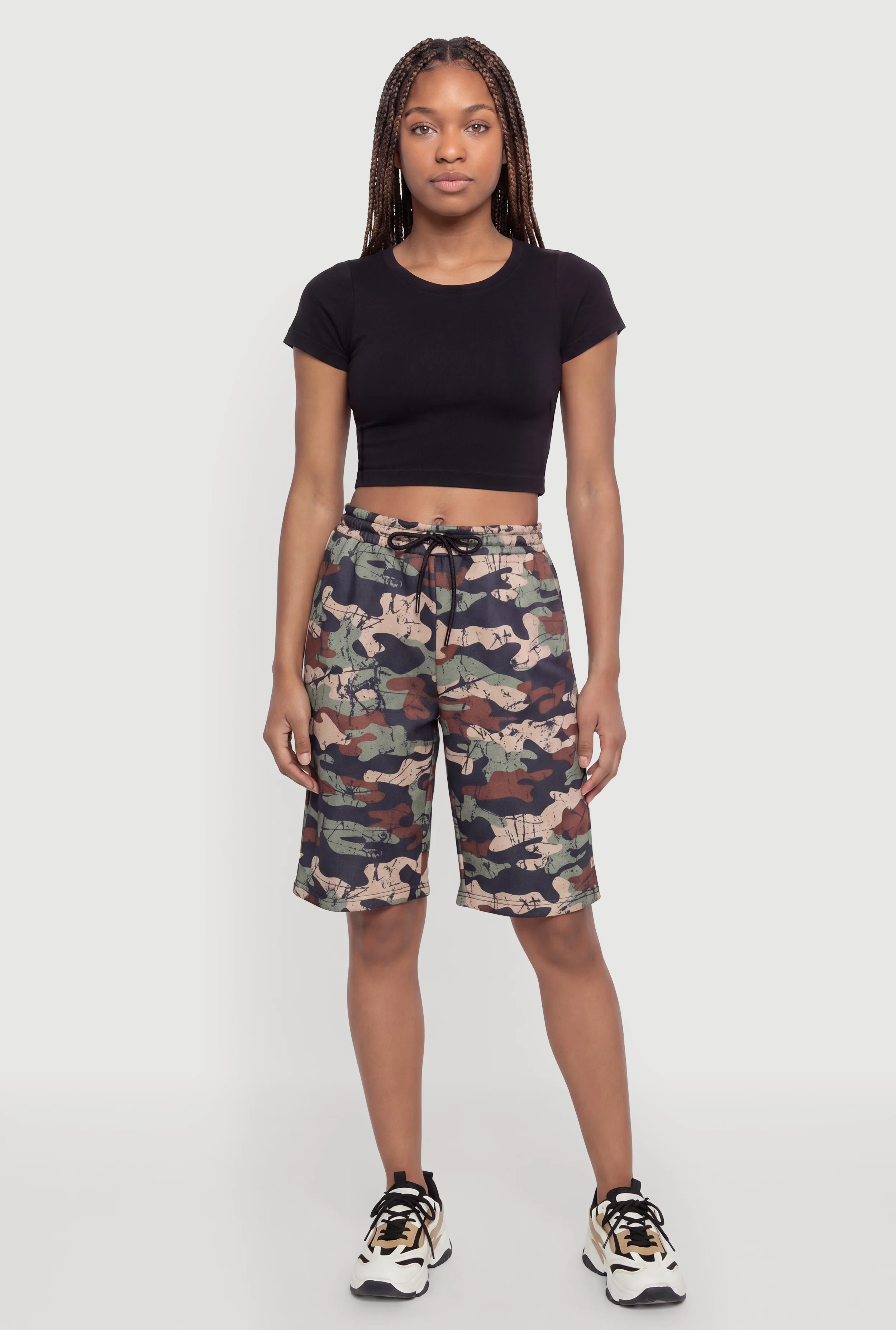 Camo Print Drawstring Waist Sweatshorts
