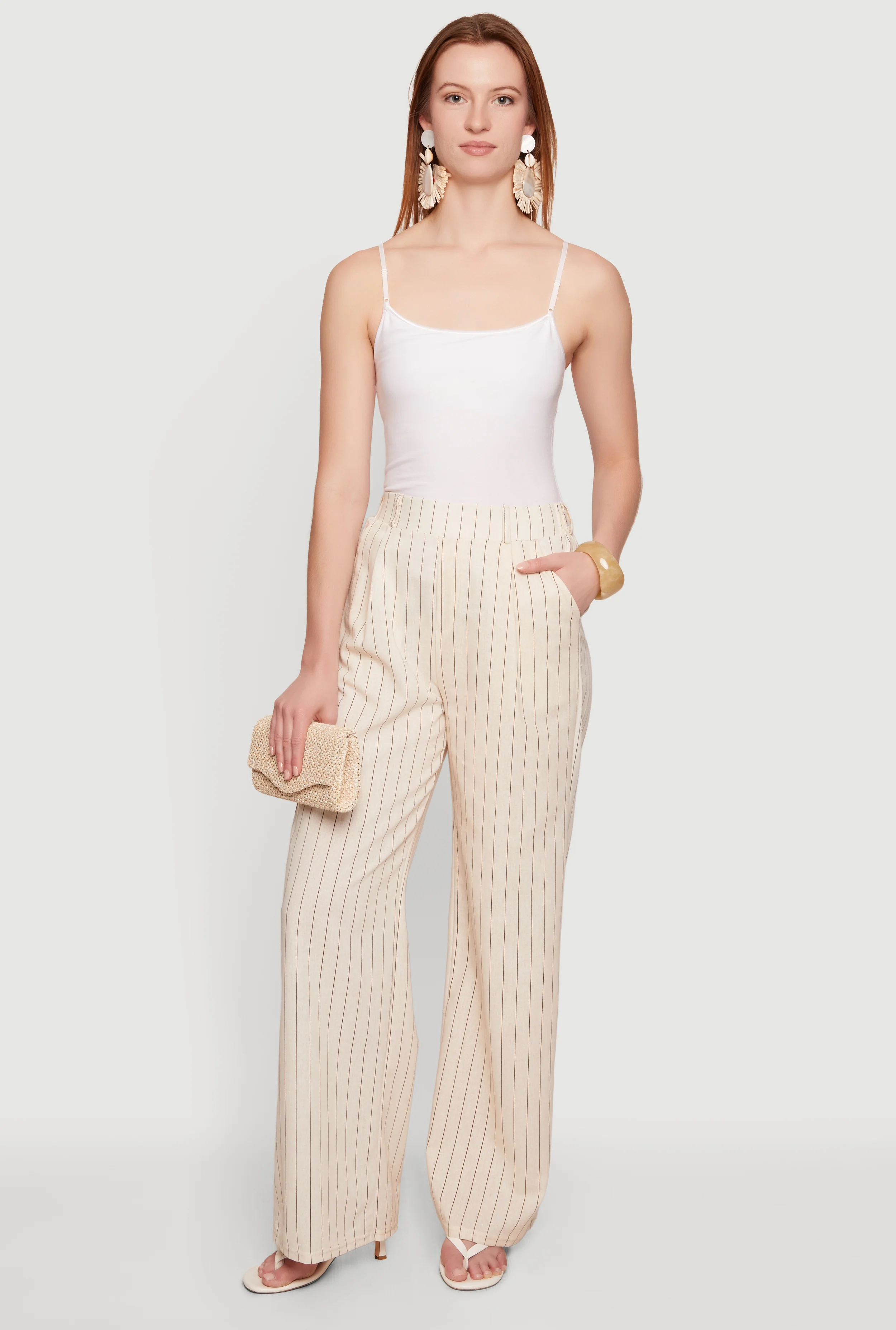 Linen Pleated High Waist Wide Leg Dress Pants