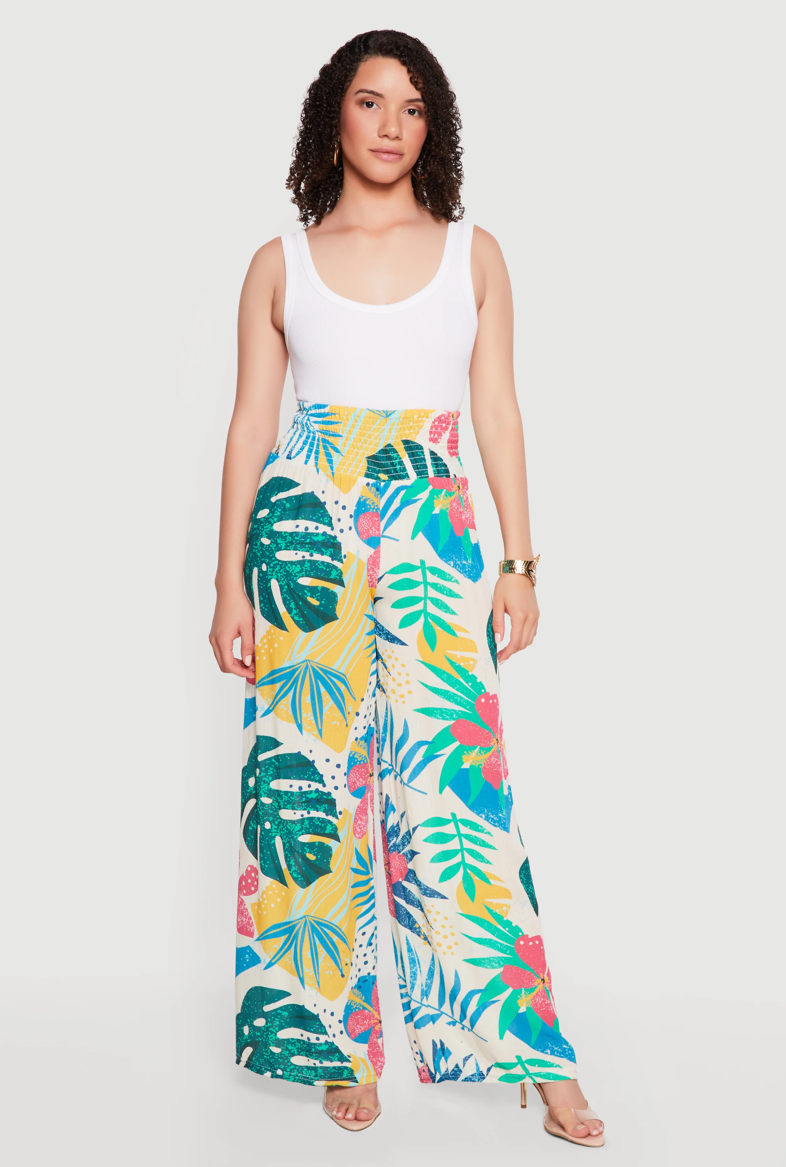 Smocked Waist Printed Palazzo Pants