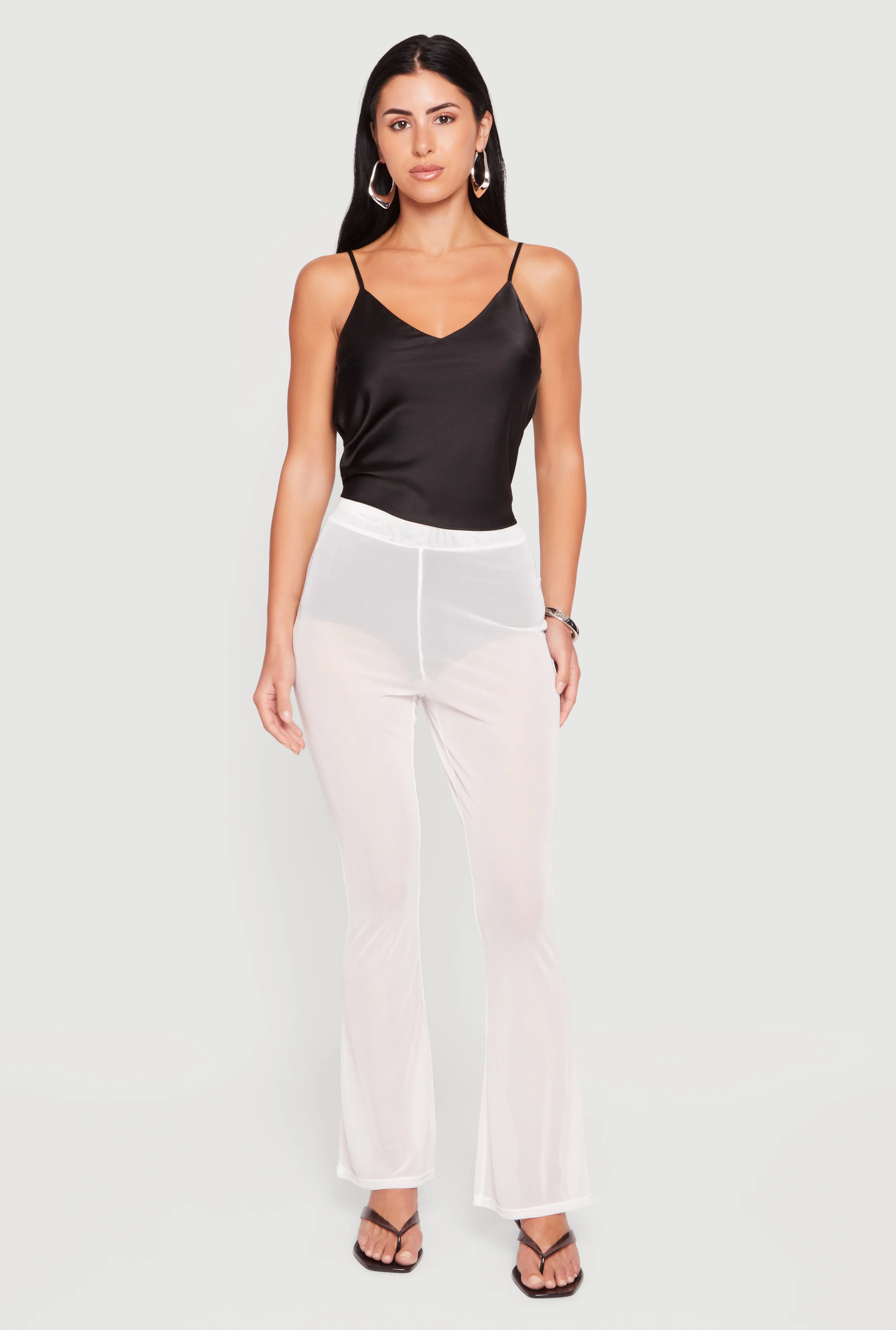 High Waisted Sheer Mesh Flare Leg Pants