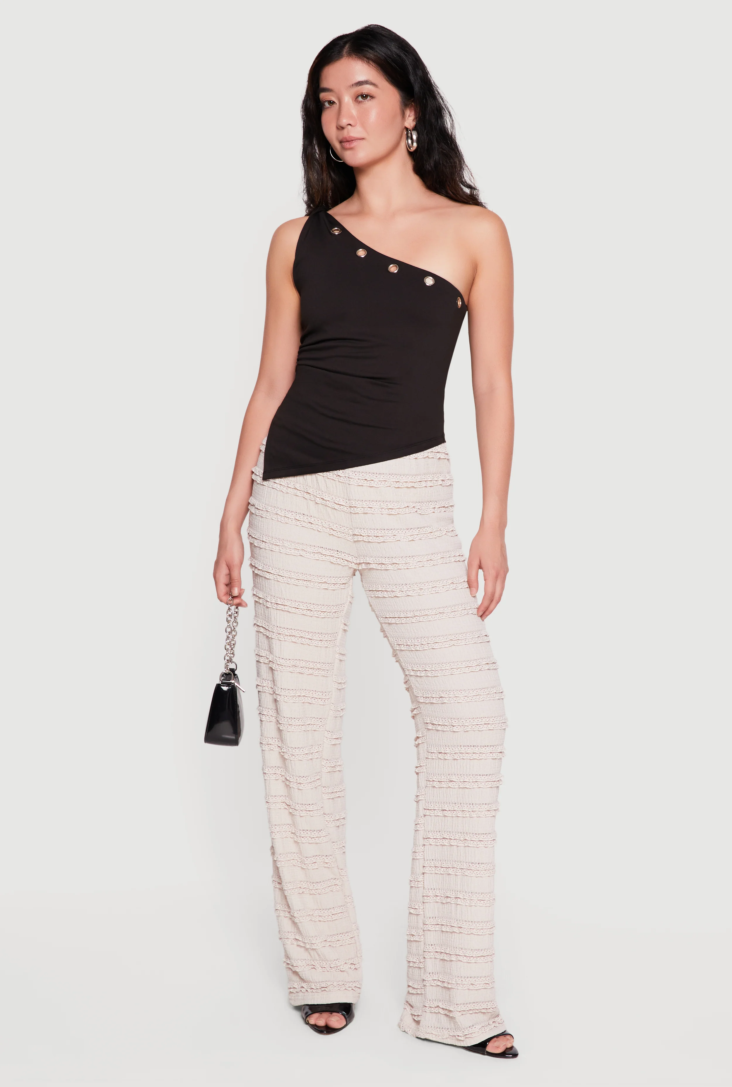 Textured Knit Tiered High Waisted Pants
