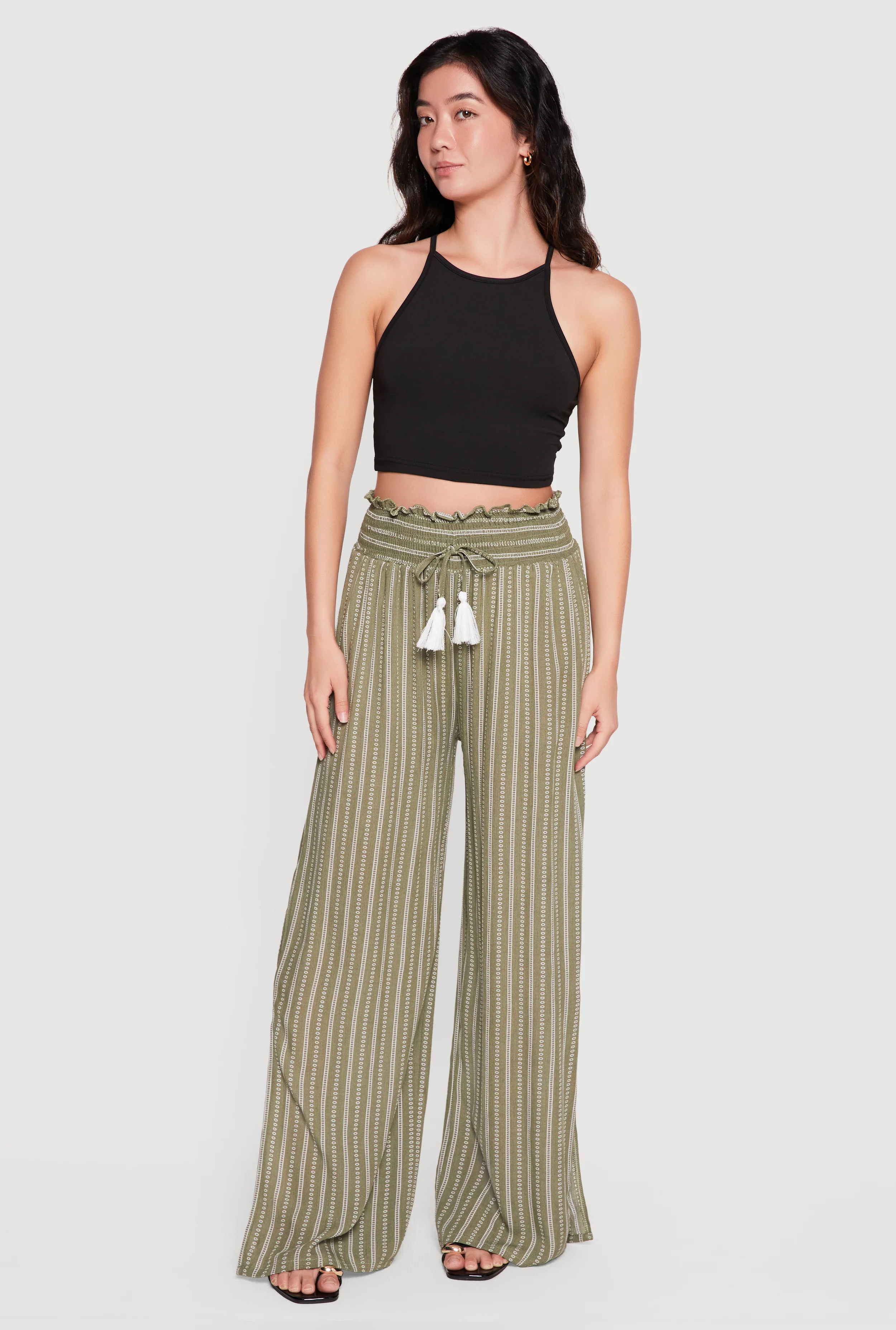 Smocked High Waist Wide Leg Casual Pants