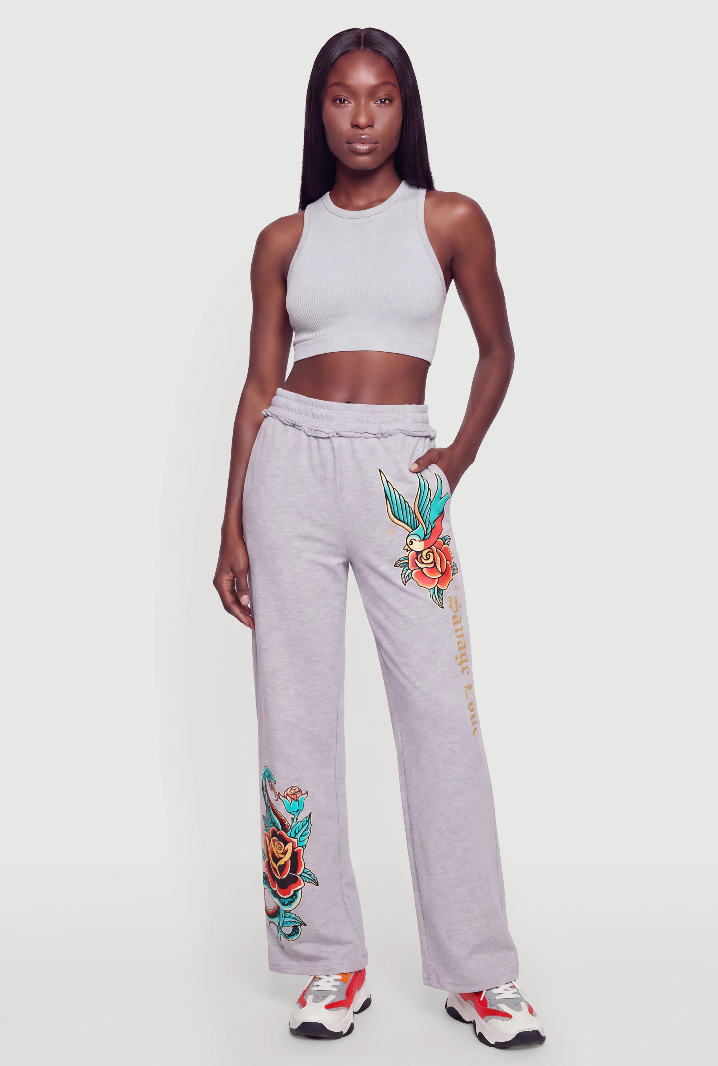 Savage Love Graphic Smocked Waist Pull On Pants