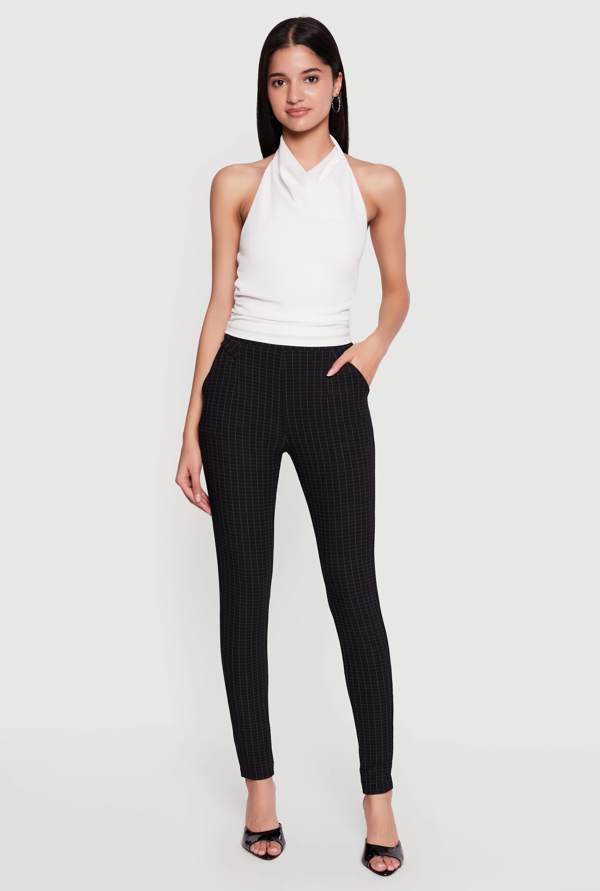 Grid Patterned Scuba High Waisted Skinny Pants