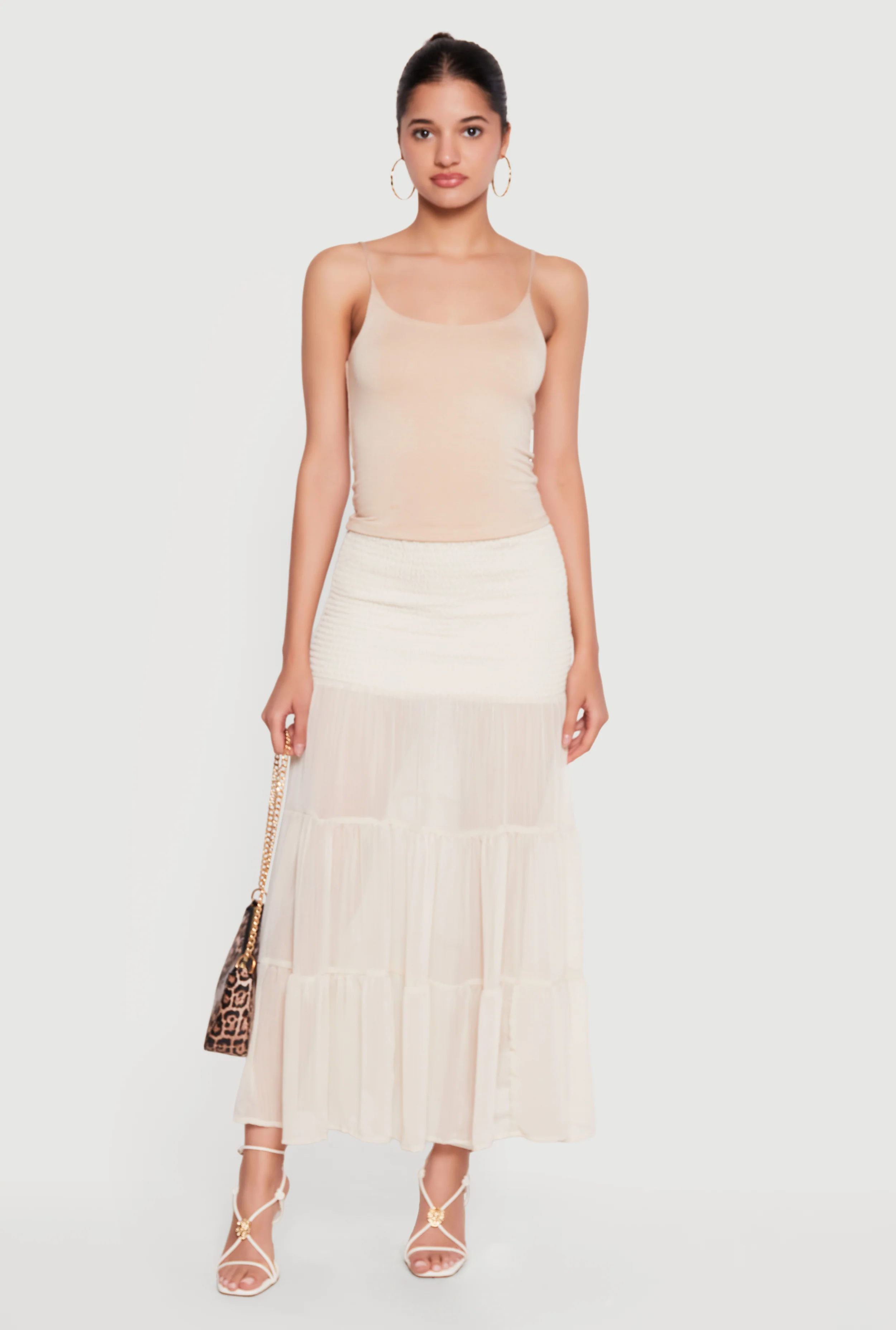 Smocked Waist Ruffle Tiered Maxi Skirt