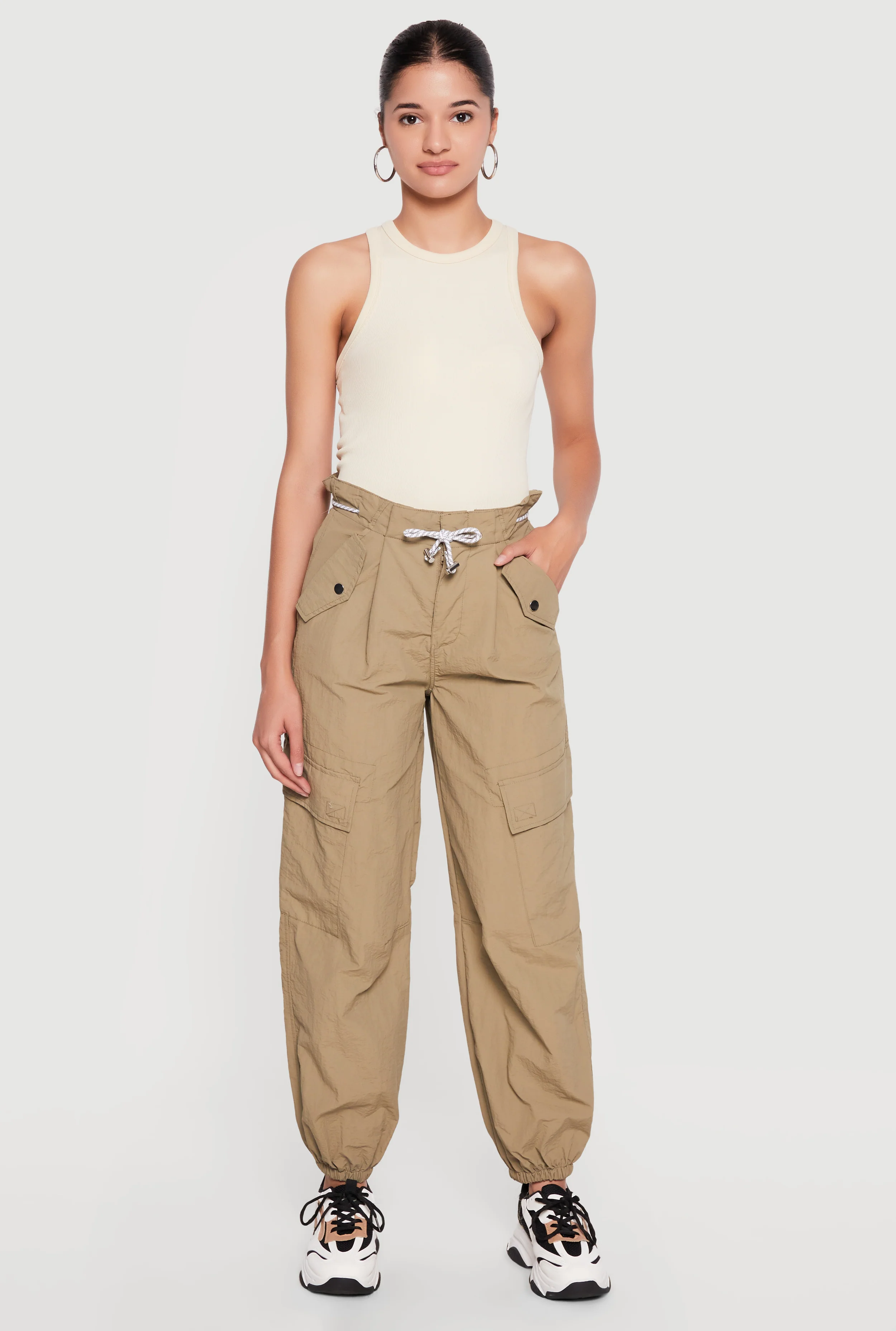 Paper Bag Drawstring Waist Cargo Joggers
