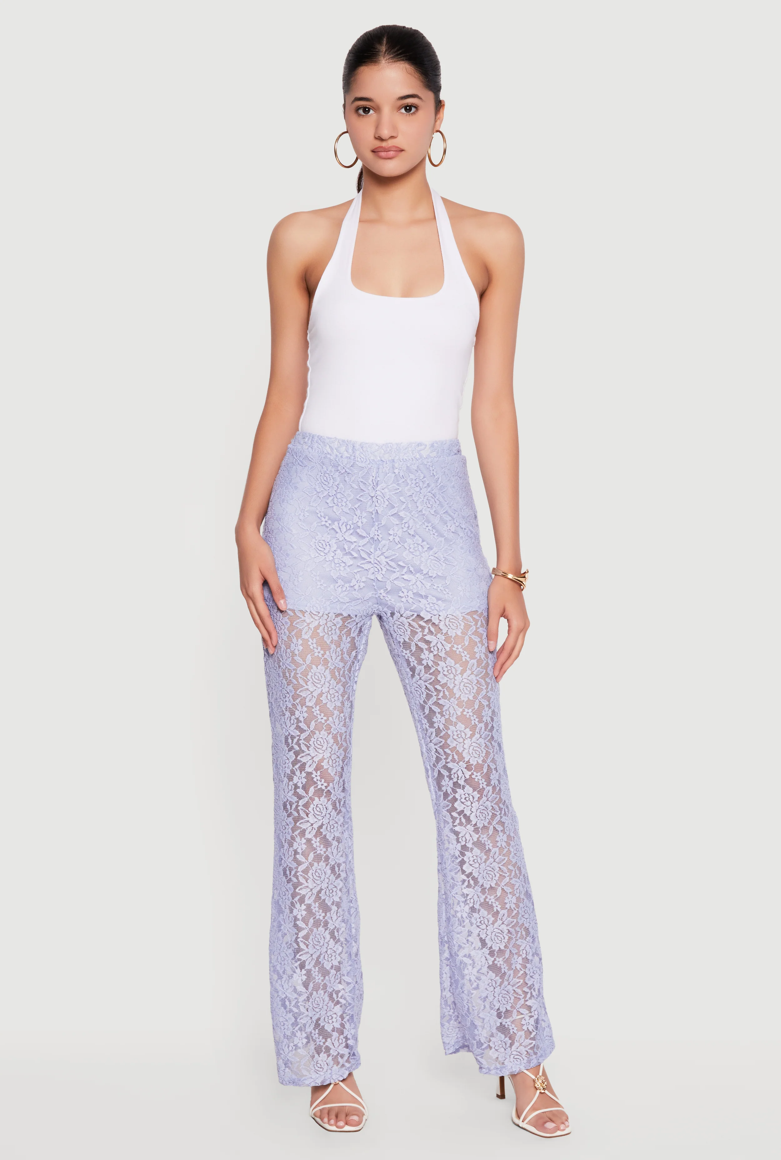 Floral Lace Flare Leg Casual Pants