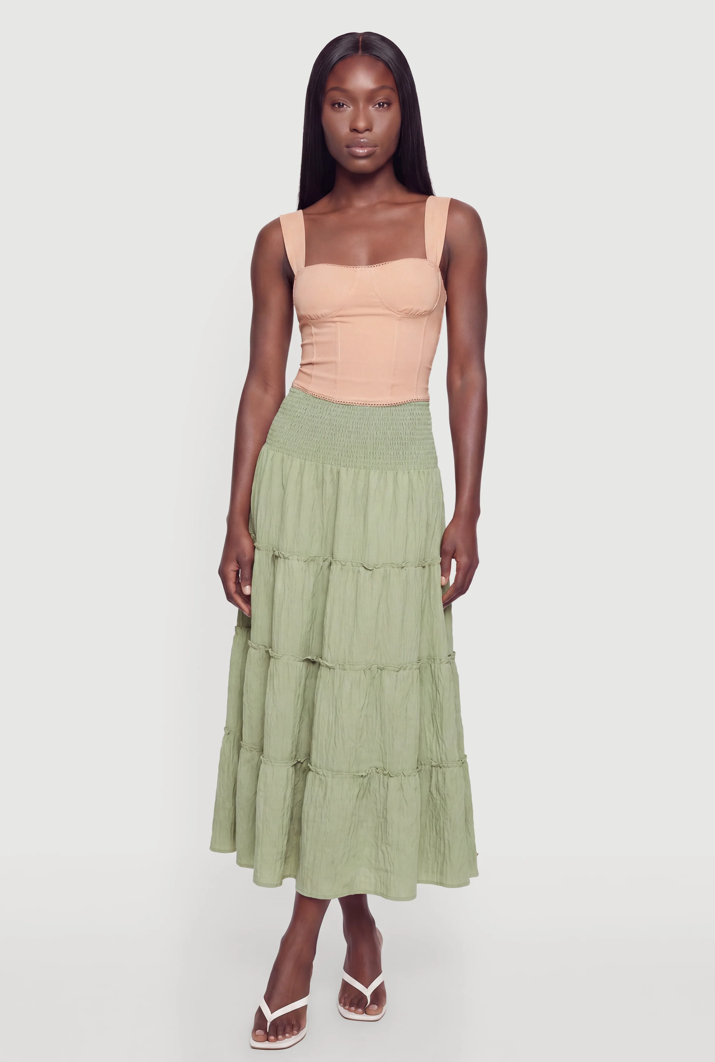 Smocked Waist Tiered Maxi Skirt