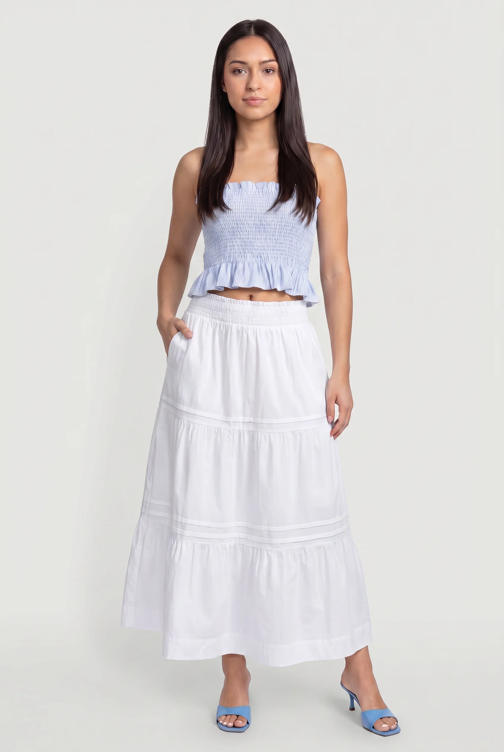 Poplin Ruffle Tiered Maxi Skirt