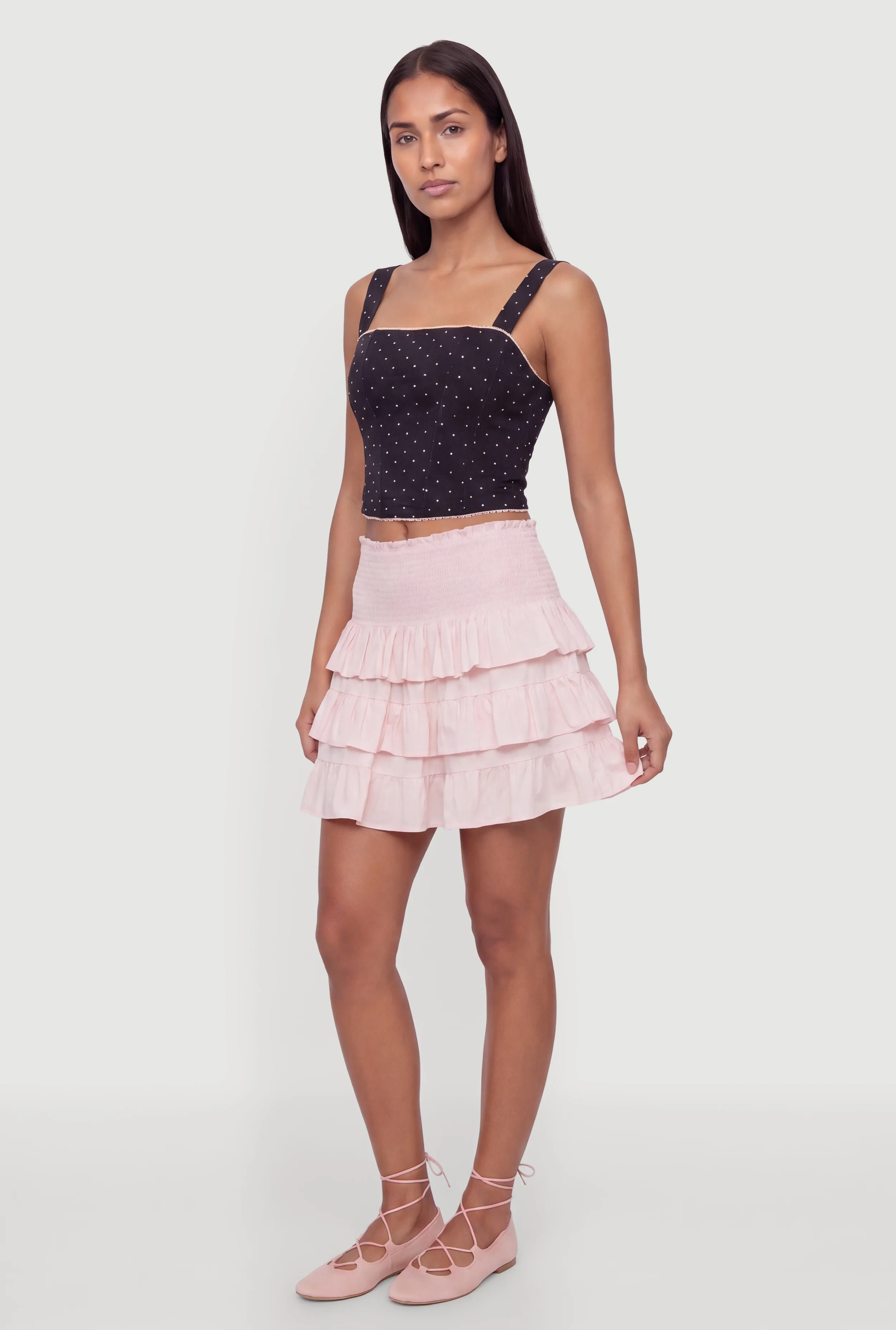 Smocked High Waisted Ruffle Tiered Mini Skirt
