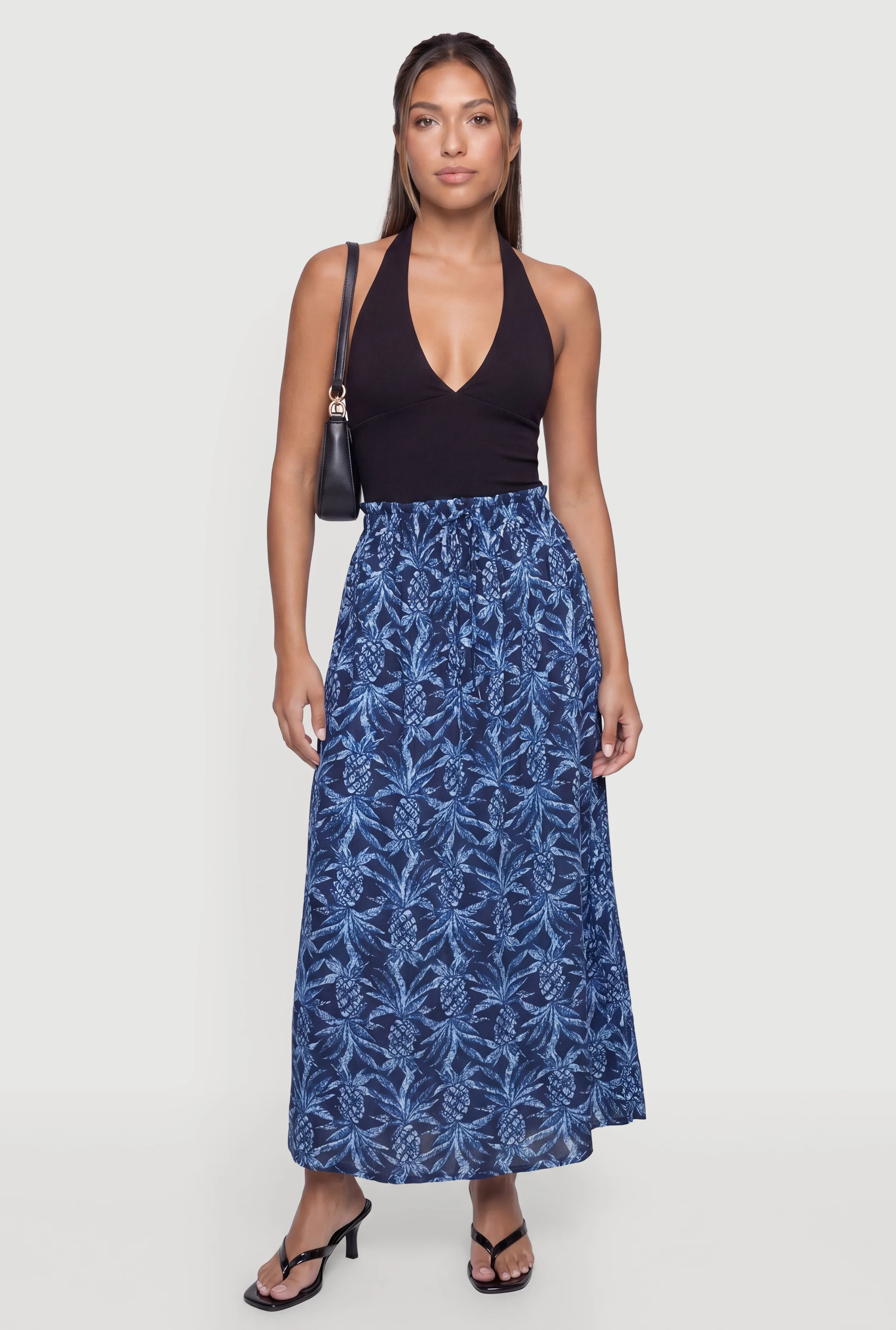 Pineapple Print Smocked Waist Maxi Skirt
