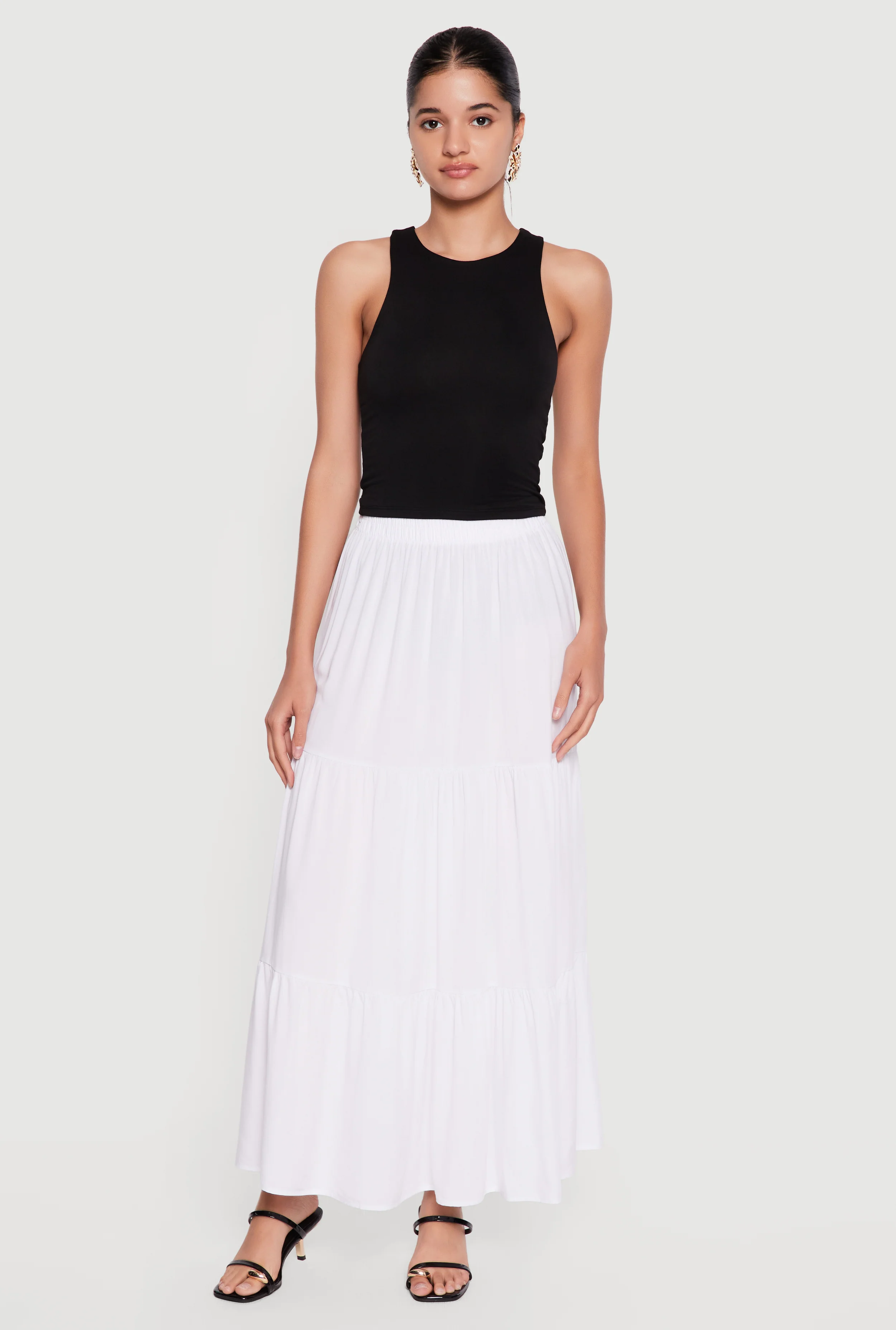 Smocked Waist Ruffle Tiered Skirt