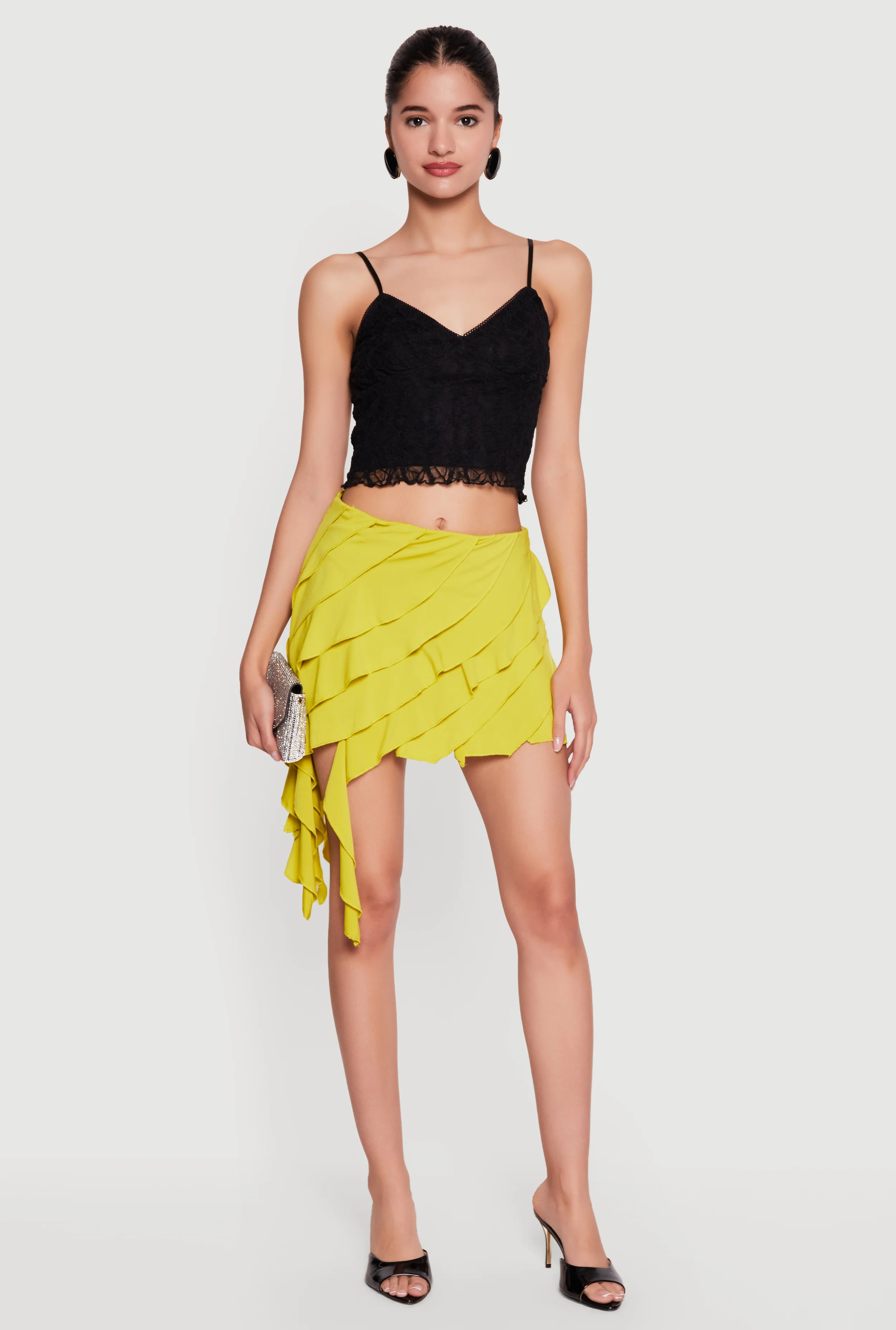 Asymmetrical Ruffle Tiered Mini Skirt
