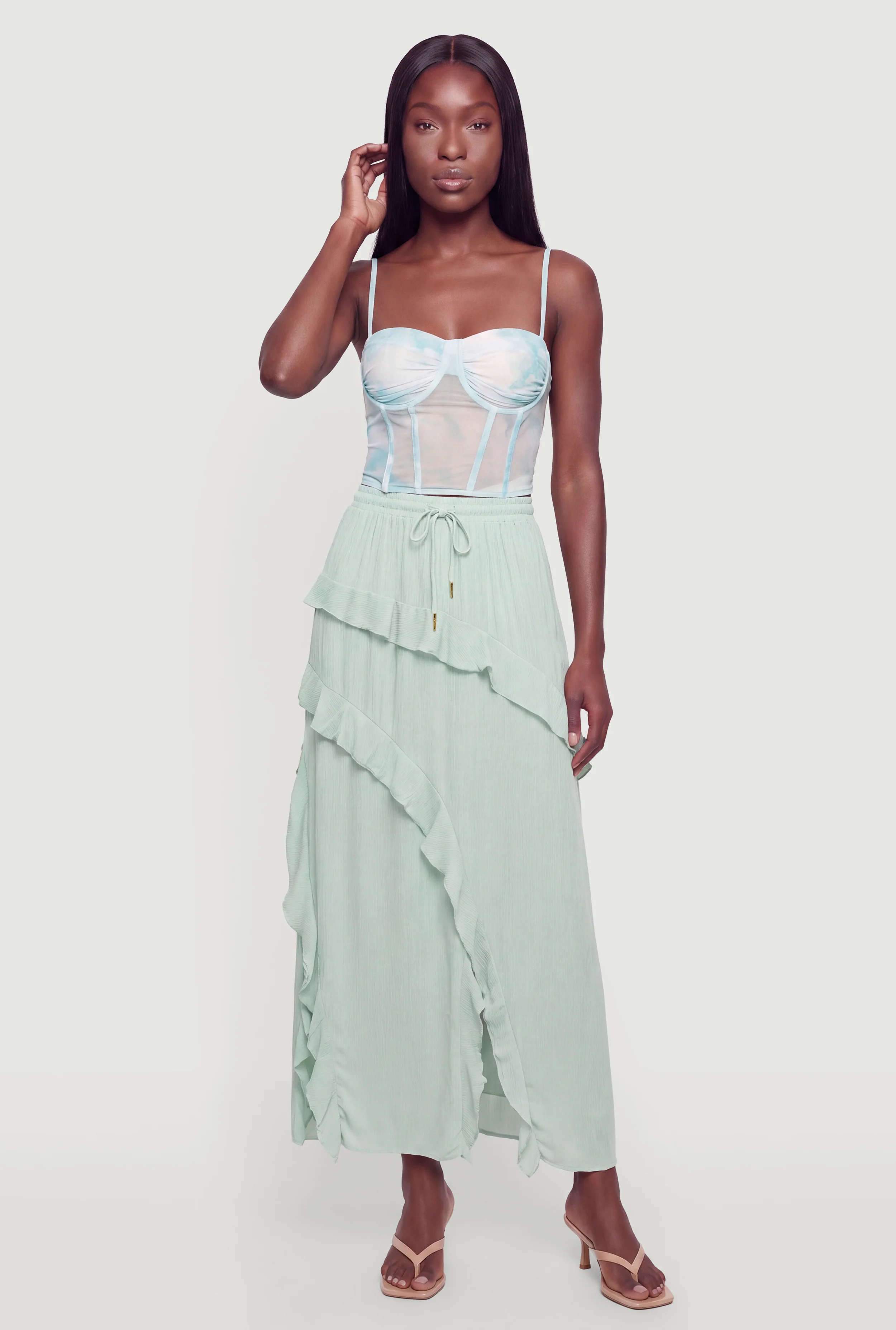 Ruffled Asymmetrical Maxi Skirt