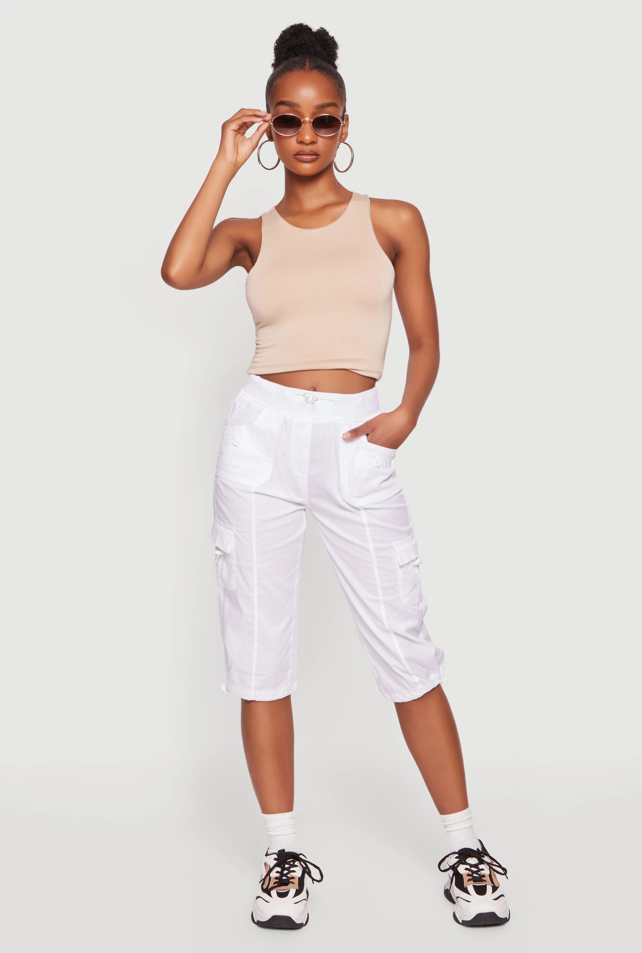Toggle Drawstring Hem Capri Cargo Pants
