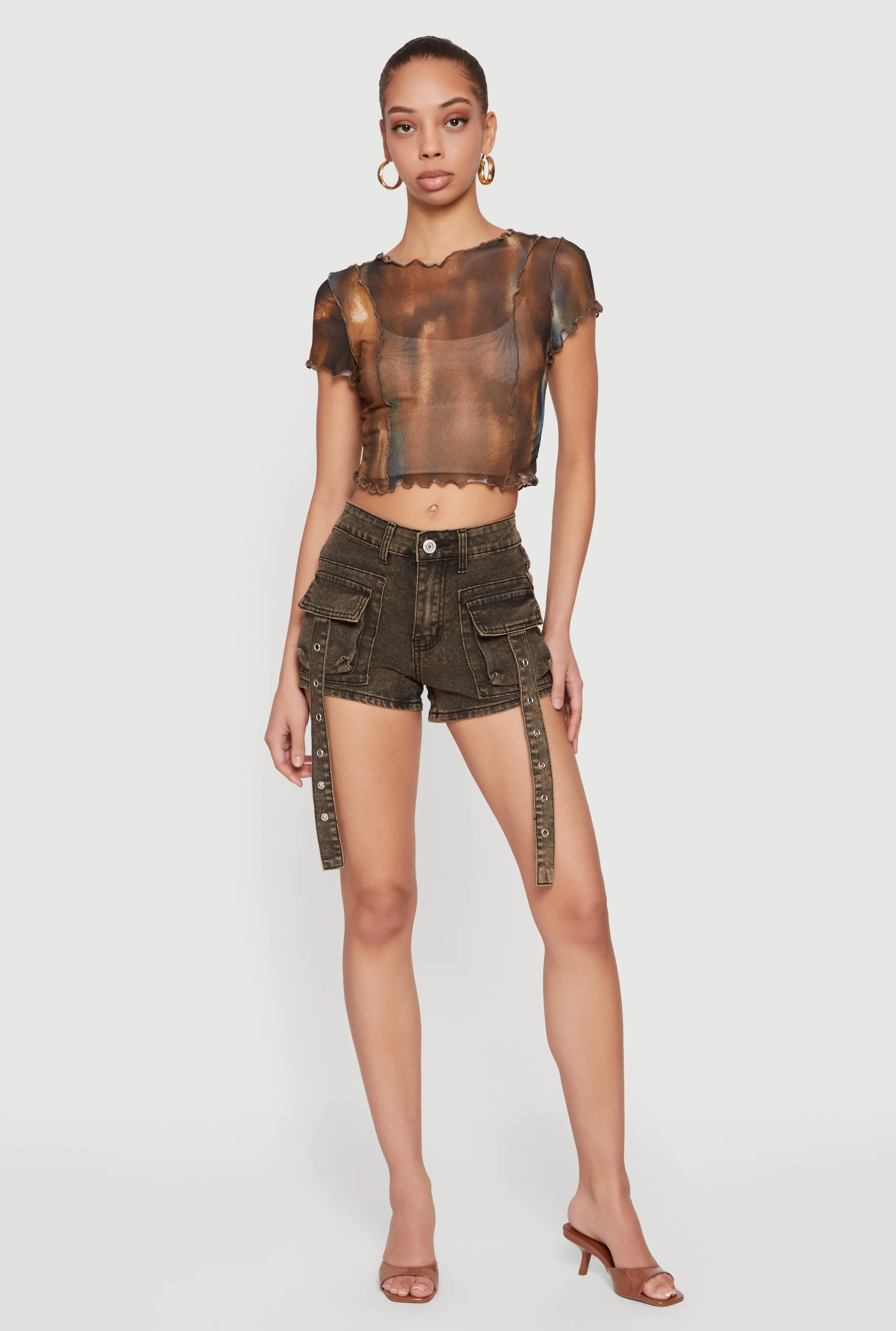 VIP Denim Grommet Strap Detail Cargo Shorts