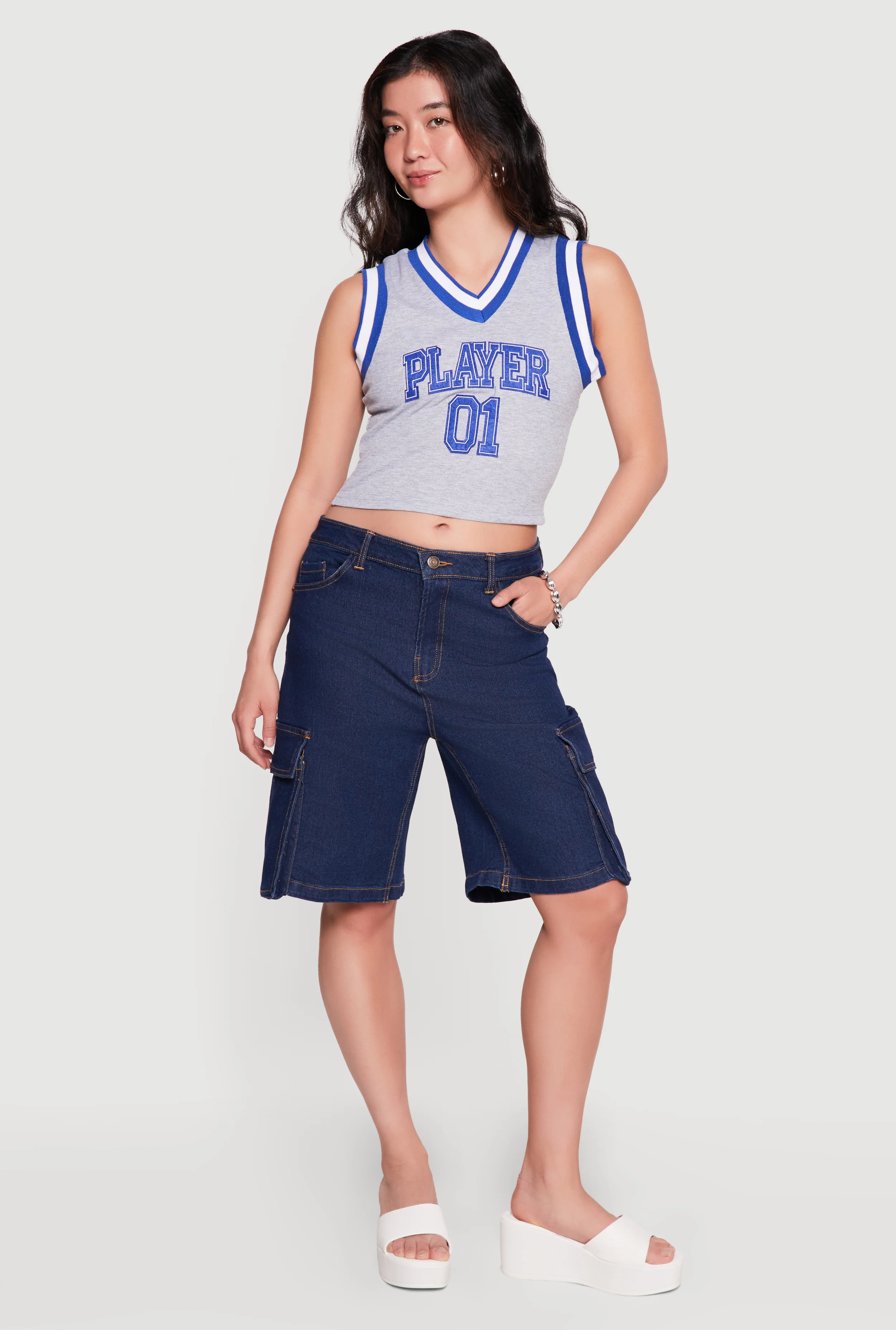 Denim Cargo Pocket Bermuda Shorts