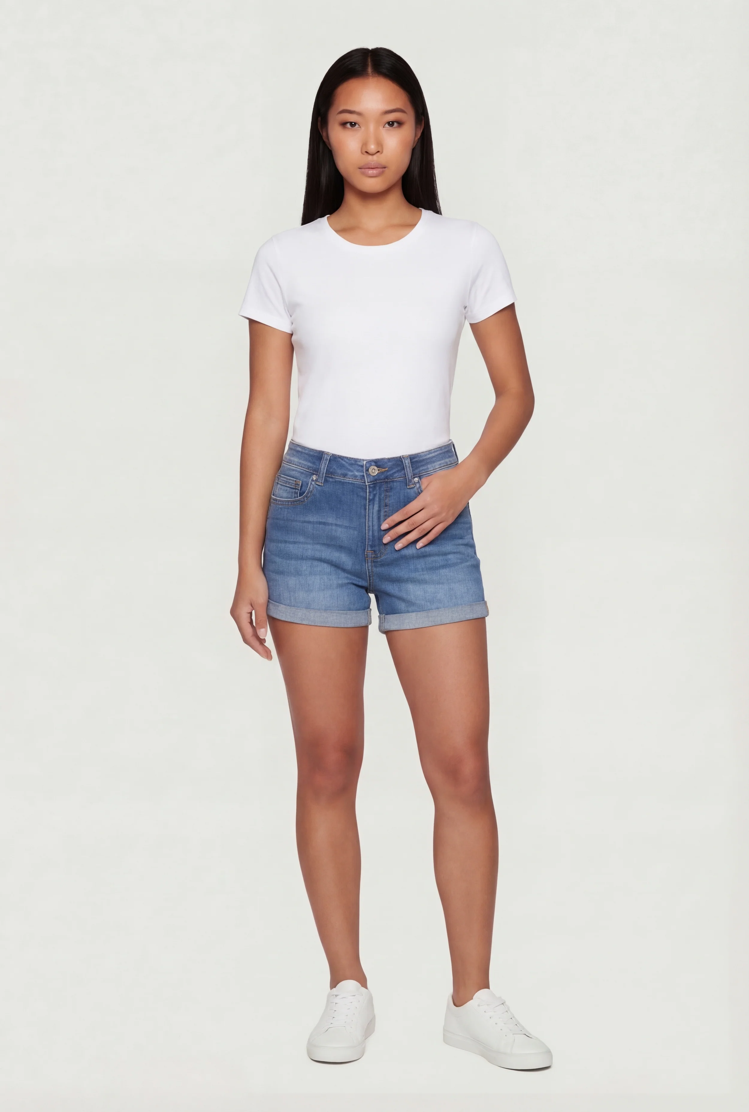 WAX Fixed Cuff Stretch Denim Shorts