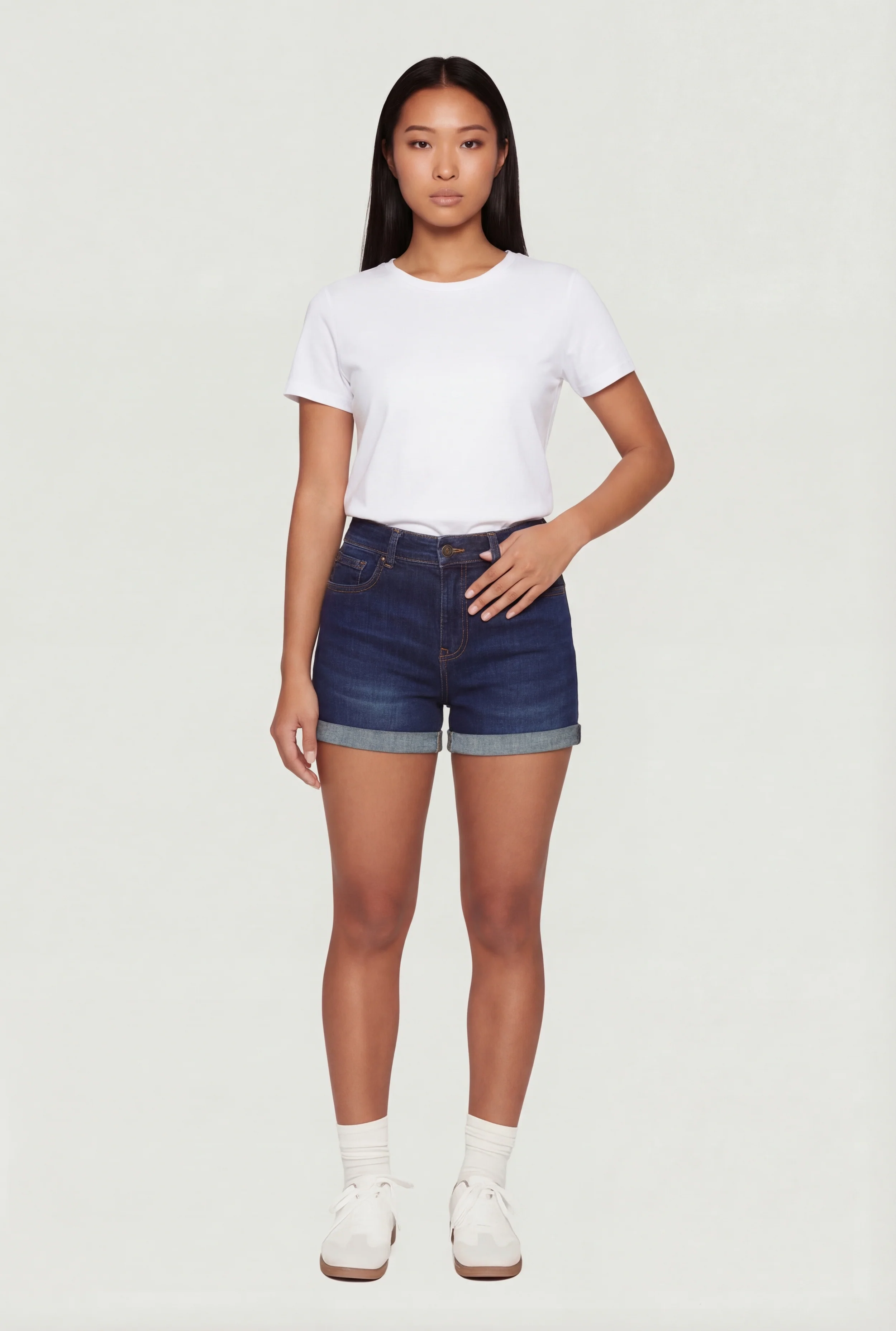 WAX Fixed Cuff Stretch Denim Shorts