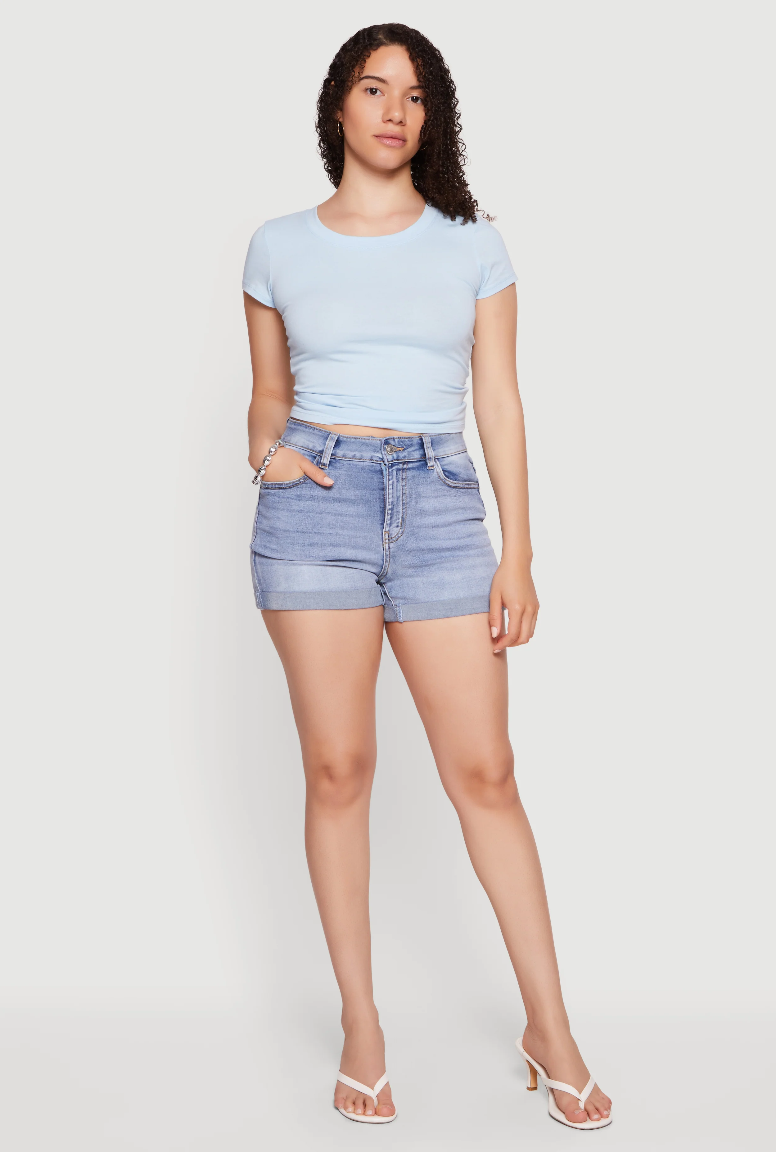 Whiskered Fixed Cuff Denim Shorts