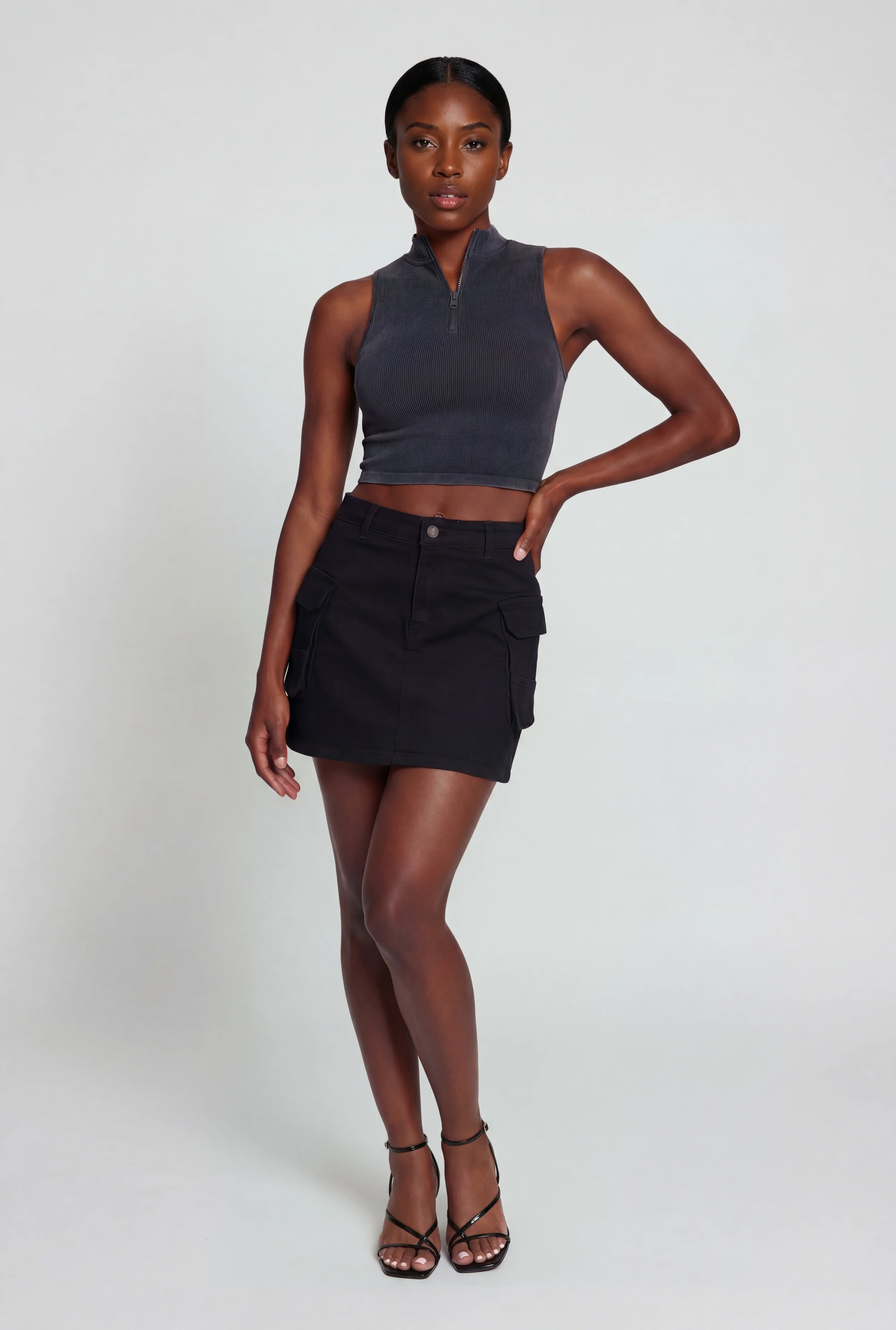 Denim High Waisted Cargo Pocket Skirt